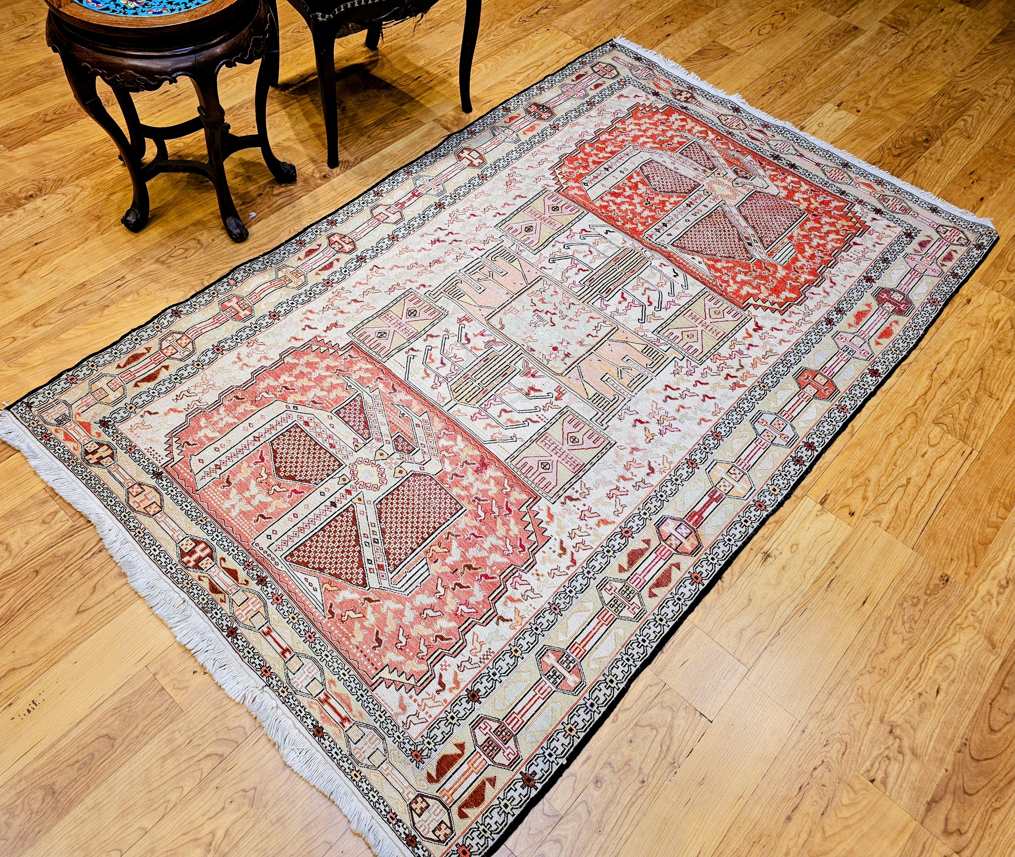 Vintage Persian Silk Shahsavan Soumak Tribal Flachgewebe Bereich Teppich im Angebot 10