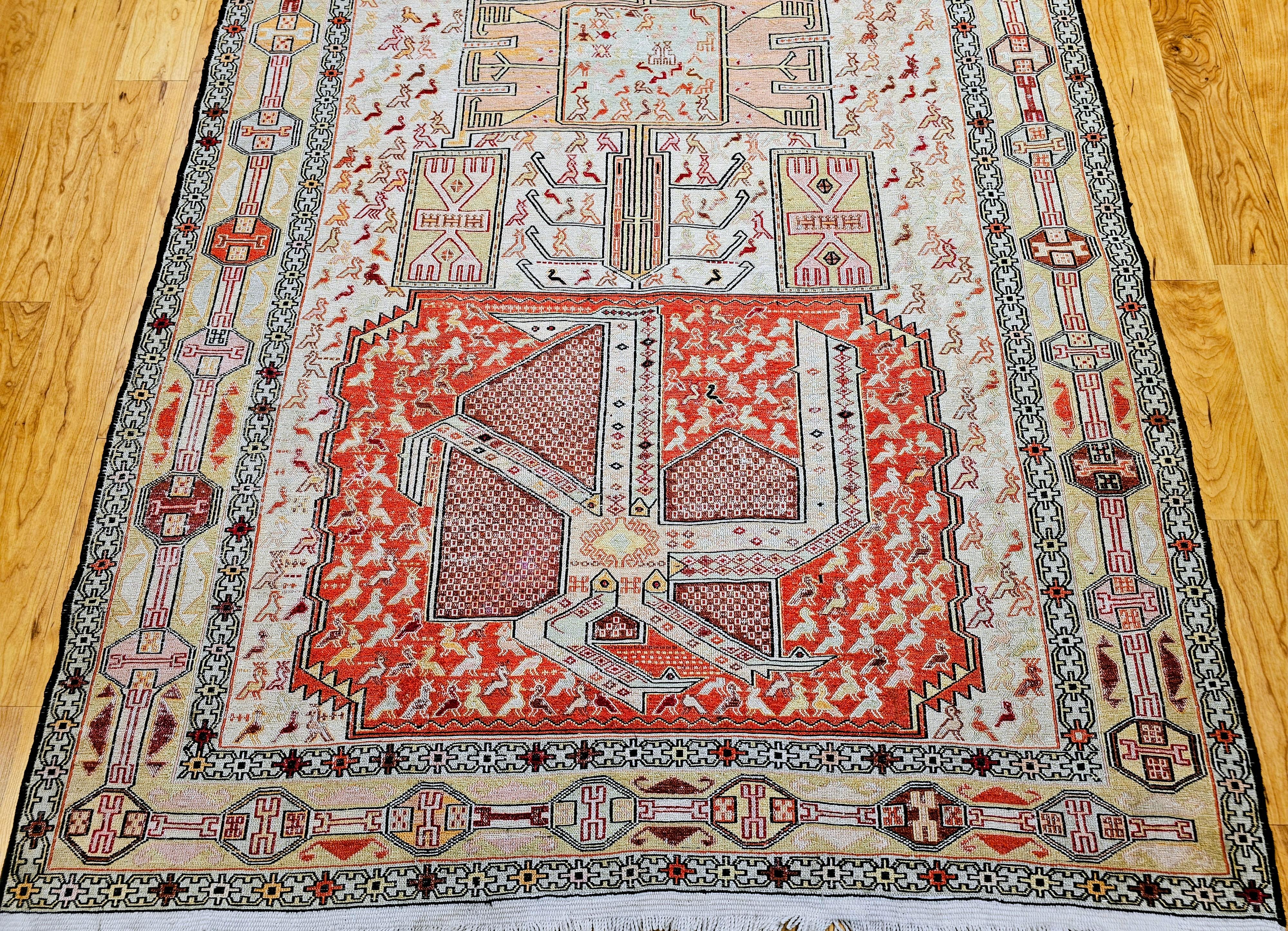 Vintage Persian Silk Shahsavan Soumak Tribal Flachgewebe Bereich Teppich (Persisch) im Angebot