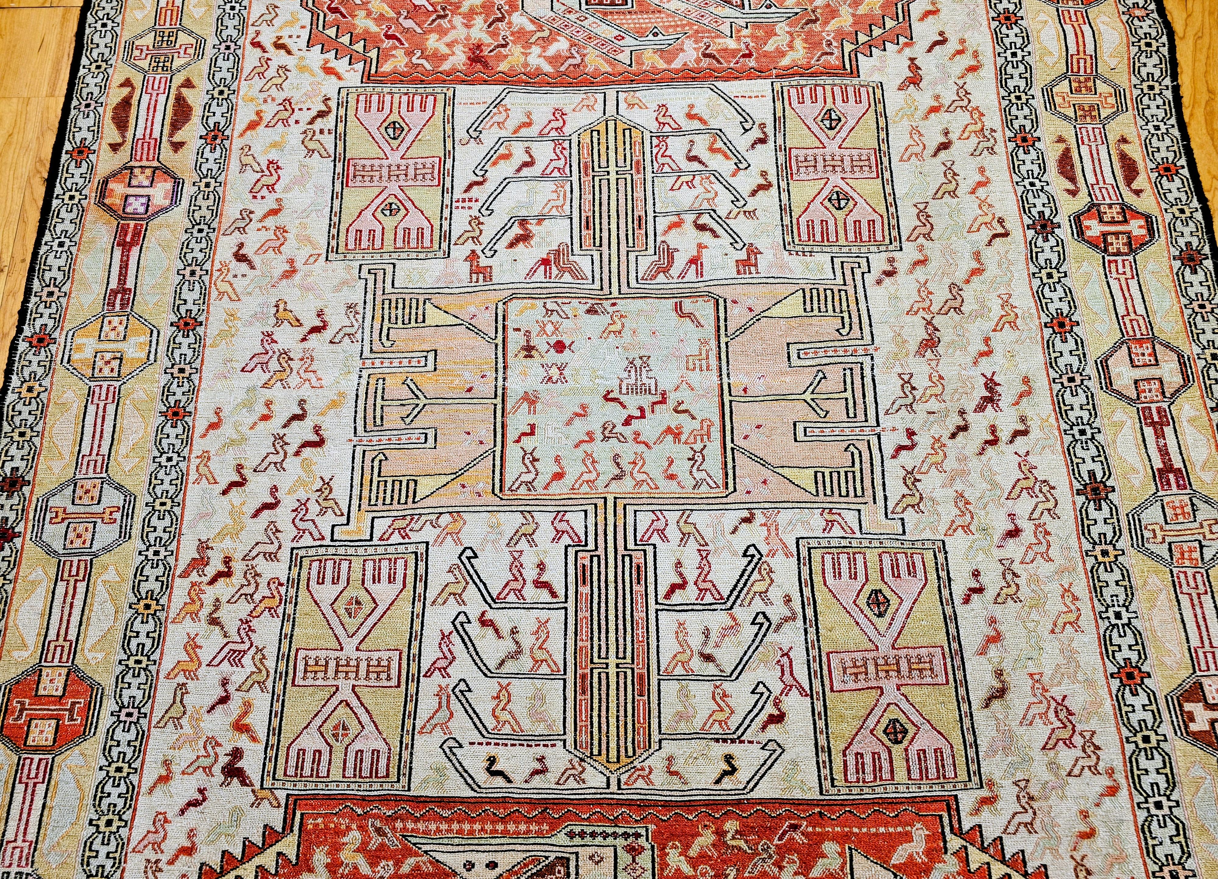 Vintage Persian Silk Shahsavan Soumak Tribal Flachgewebe Bereich Teppich (Pflanzlich gefärbt) im Angebot