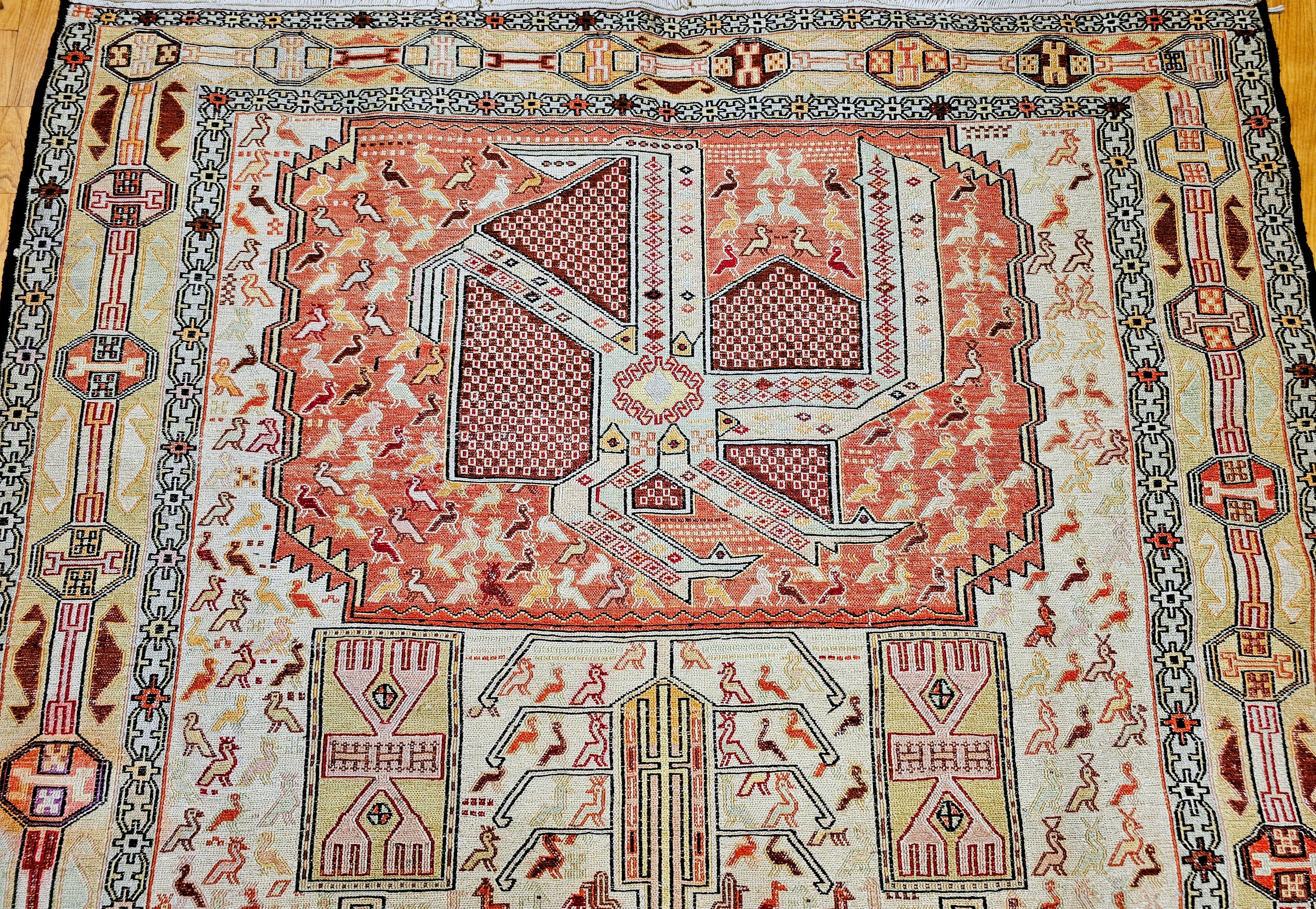 Vintage Persian Silk Shahsavan Soumak Tribal Flachgewebe Bereich Teppich im Zustand „Gut“ im Angebot in Barrington, IL