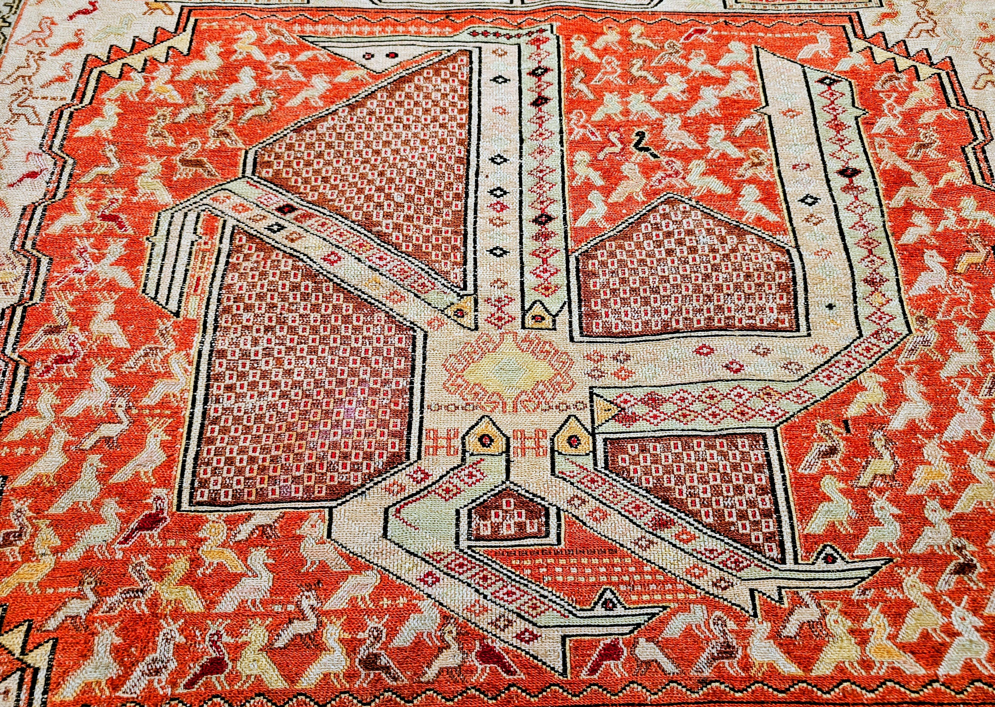 Vintage Persian Silk Shahsavan Soumak Tribal Flachgewebe Bereich Teppich (Baumwolle) im Angebot