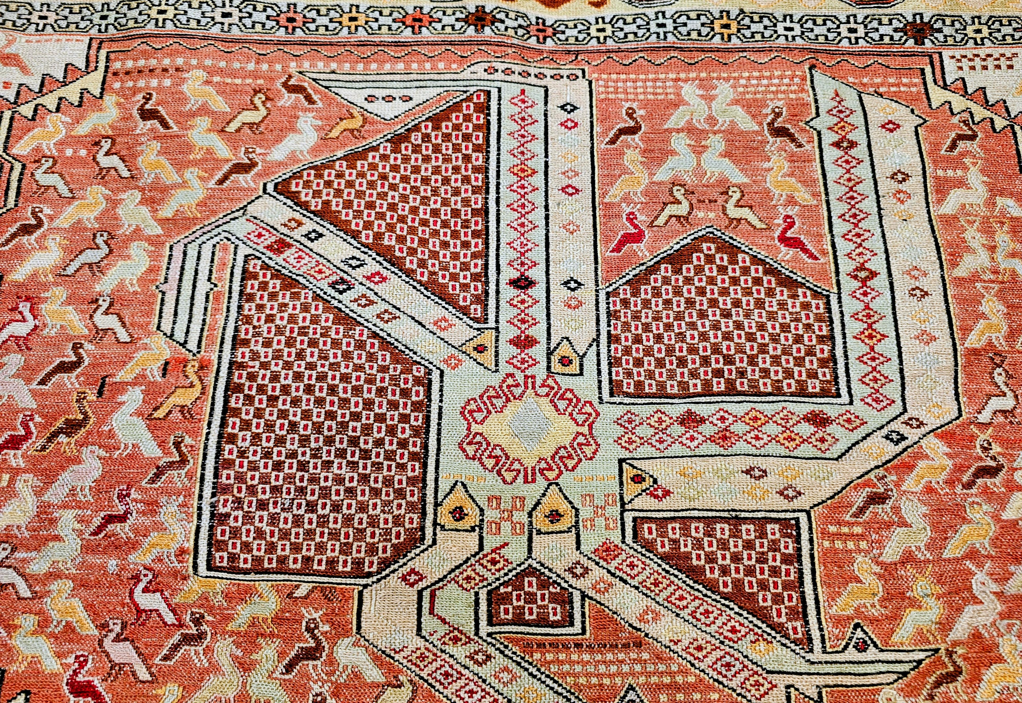 Vintage Persian Silk Shahsavan Soumak Tribal Flachgewebe Bereich Teppich im Angebot 2