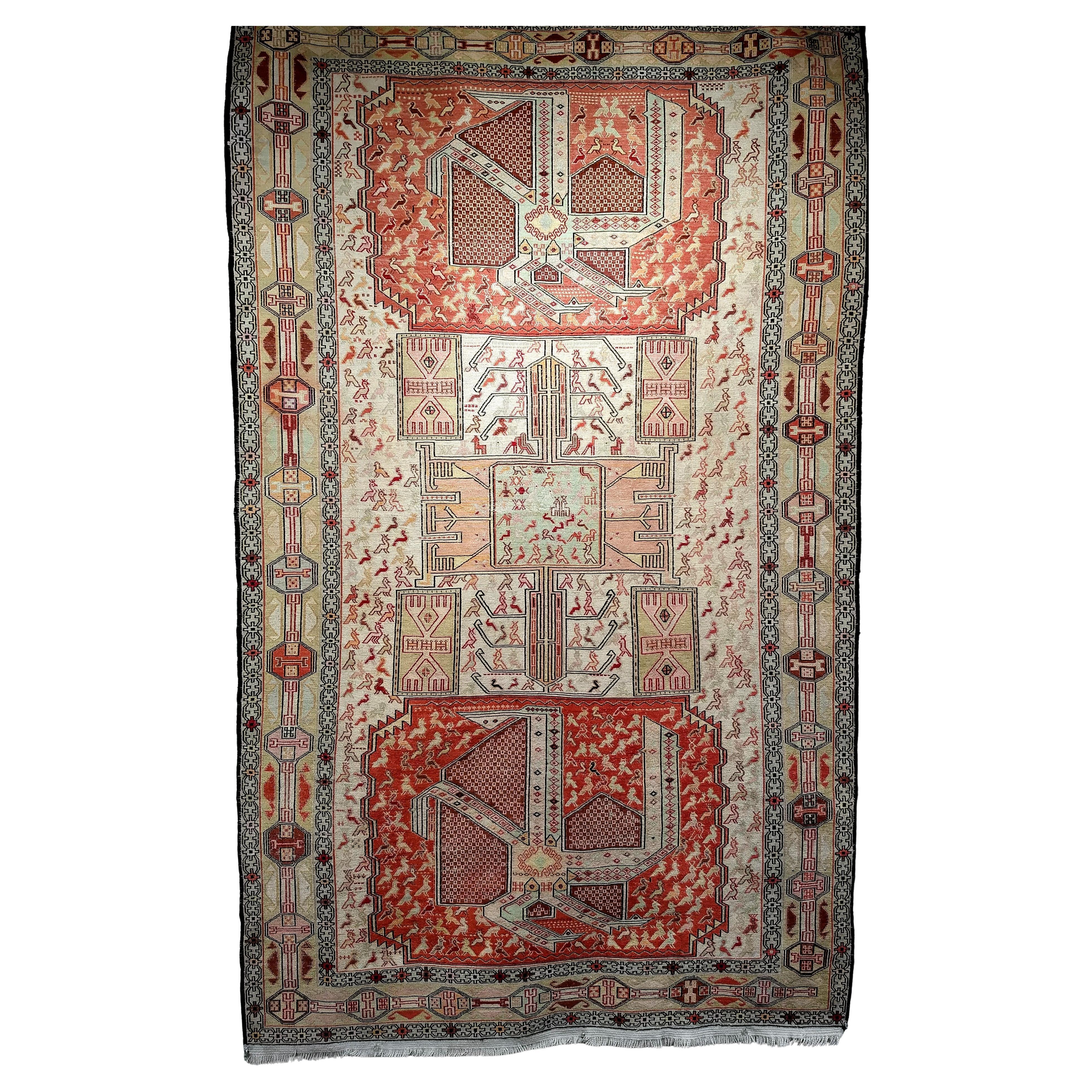 Vintage Persian Silk Shahsavan Soumak Tribal Flachgewebe Bereich Teppich im Angebot