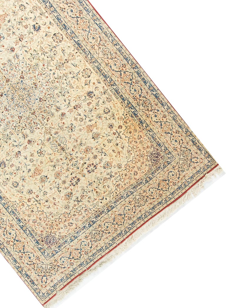 Vintage Persian Silk and Wool Nain Rug 7' x 11'2 For Sale at 1stDibs
