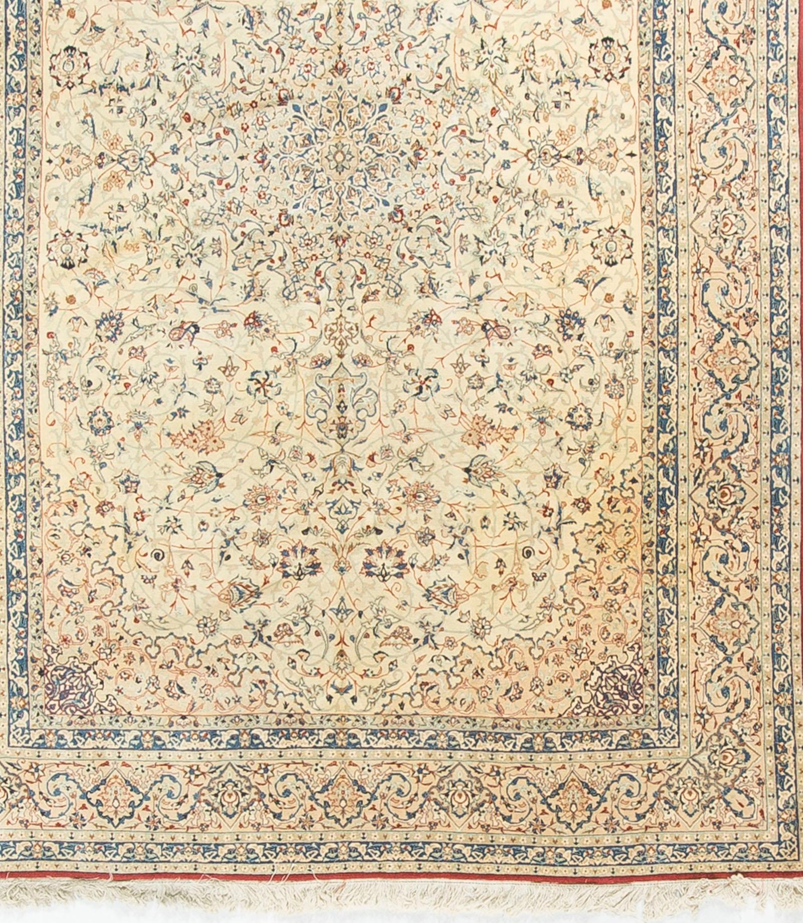 Hand-Woven Vintage Persian Silk and Wool Nain Rug 7' x 11'2 For Sale
