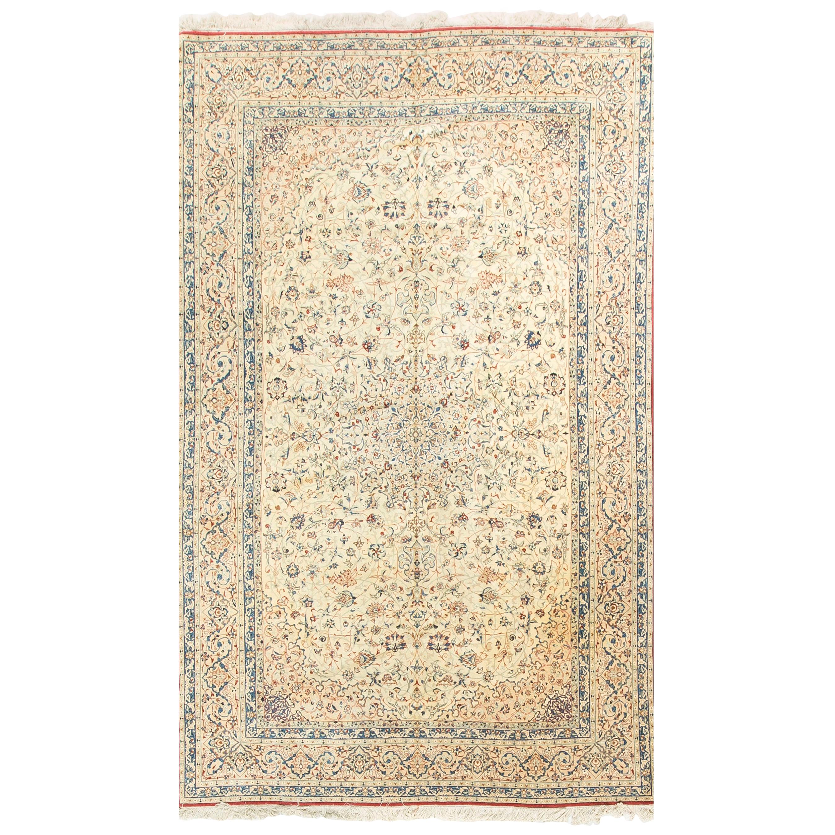 Vintage Persian Silk and Wool Nain Rug 7' x 11'2 For Sale