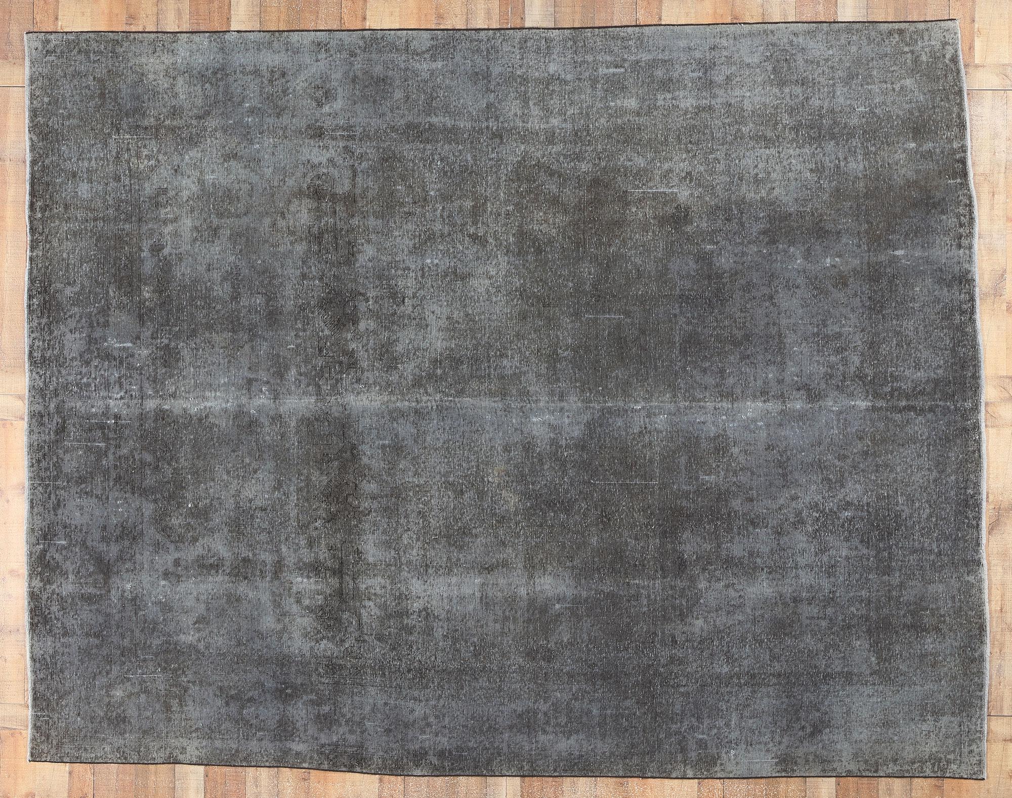 Vintage Persian Slate Gray Overdyed Rug with Modern Luxe Industrial Loft Style In Distressed Condition In Dallas, TX