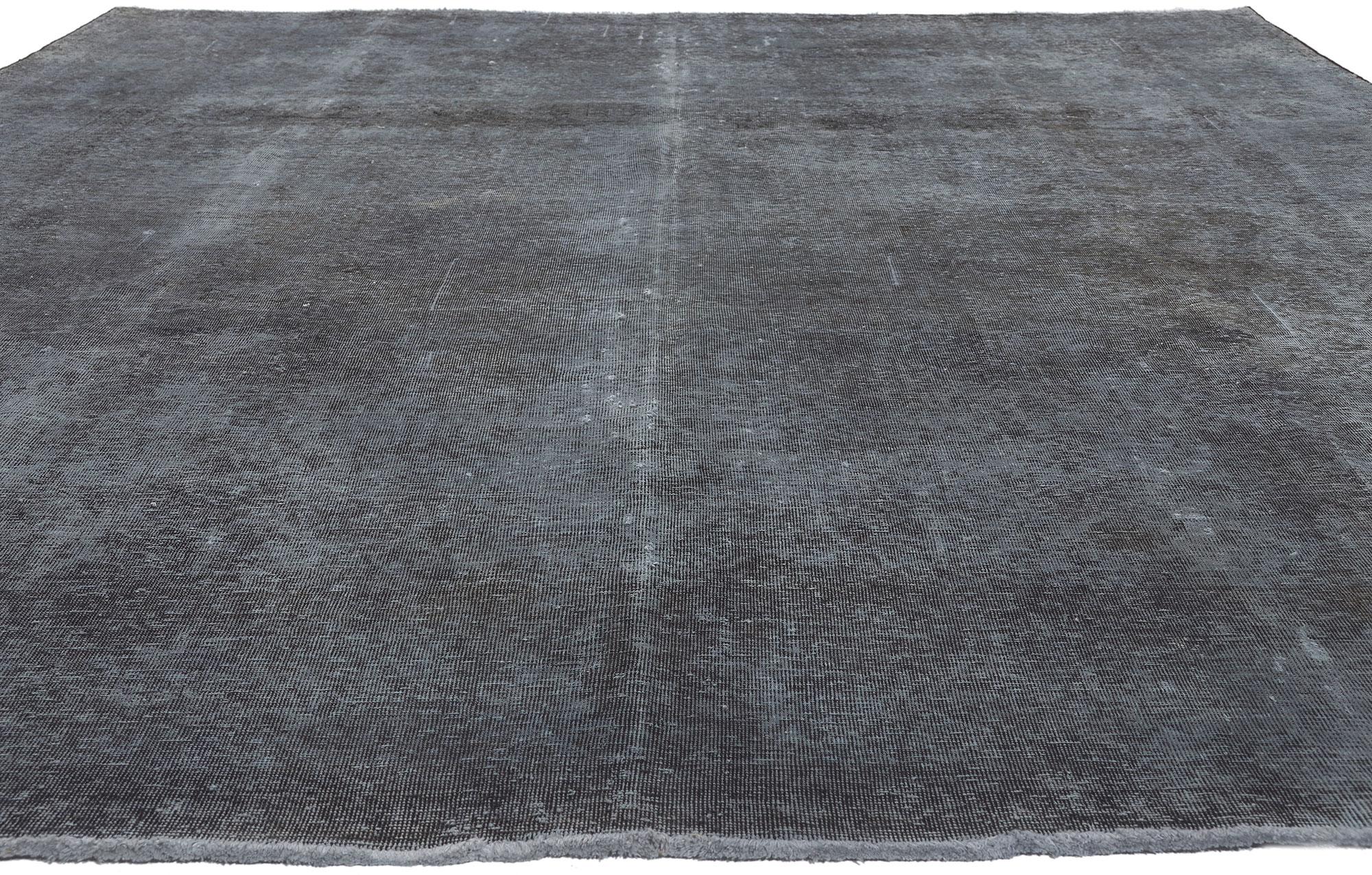 Wool Vintage Persian Slate Gray Overdyed Rug with Modern Luxe Industrial Loft Style
