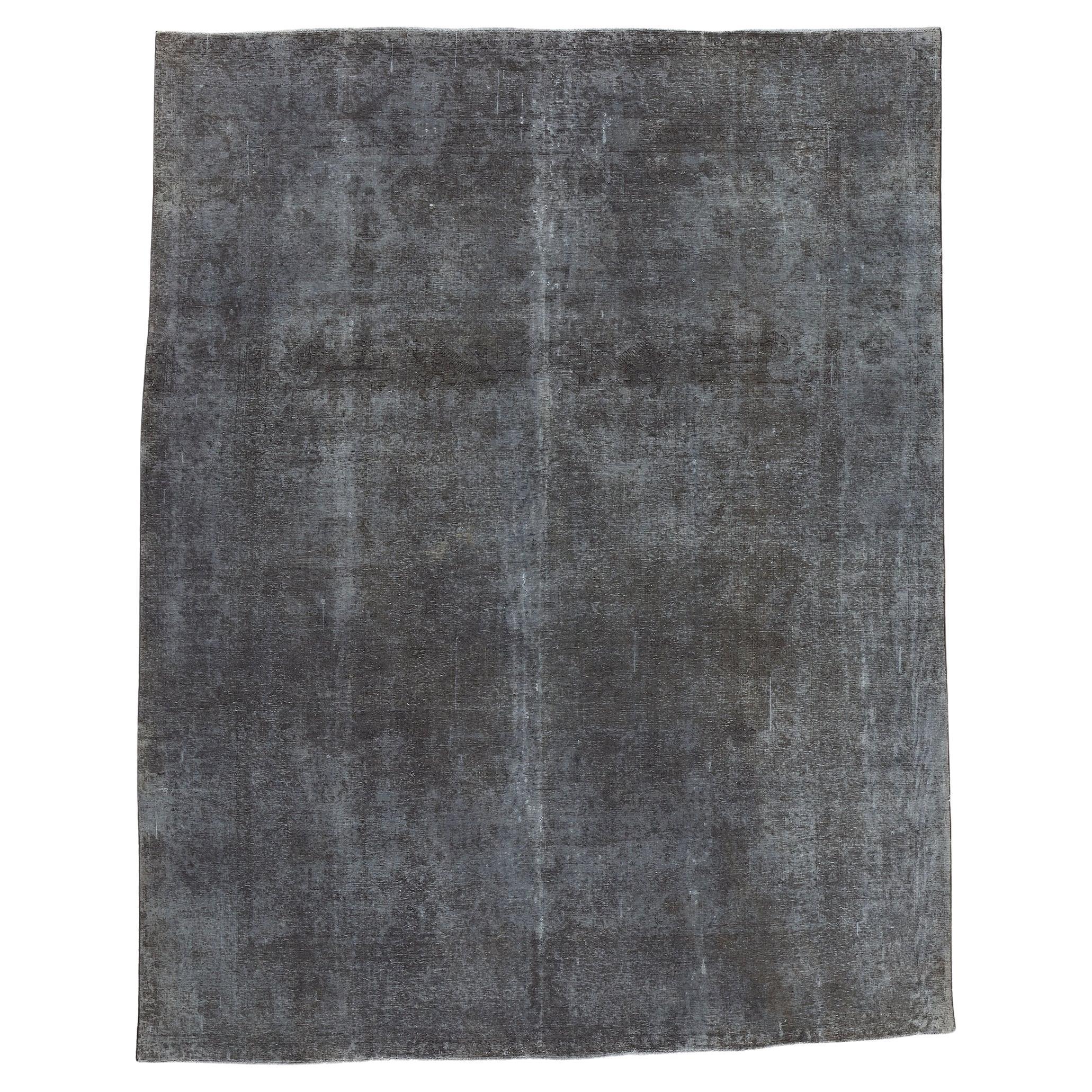 Vintage Persian Slate Gray Overdyed Rug with Modern Luxe Industrial Loft Style