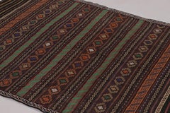 Vintage Persian Soumak Kilim, Brown with Polychromatic Geometric - Rug & Kilim