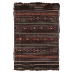 Vintage Persian Soumak Kilim, Brown with Polychromatic Geometric - Rug 
Kilim