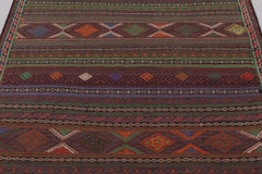 Vintage Persian Soumak Kilim, Burgundy with Vibrant Tribal Motifs - Rug & Kilim