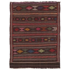 Vintage Persian Soumak Kilim, Deep Brown with Jewel Tone Diamonds - Rug 
Kilim