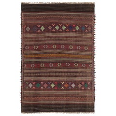 Vintage Persian Soumak Kilim, Deep Earth Tones with Diamond Bands - Rug 
Kilim