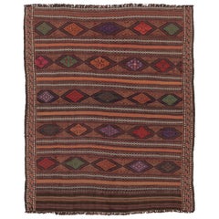 Vintage Persian Soumak Kilim, Earth Tones with Diamond Motifs - Rug
Kilim