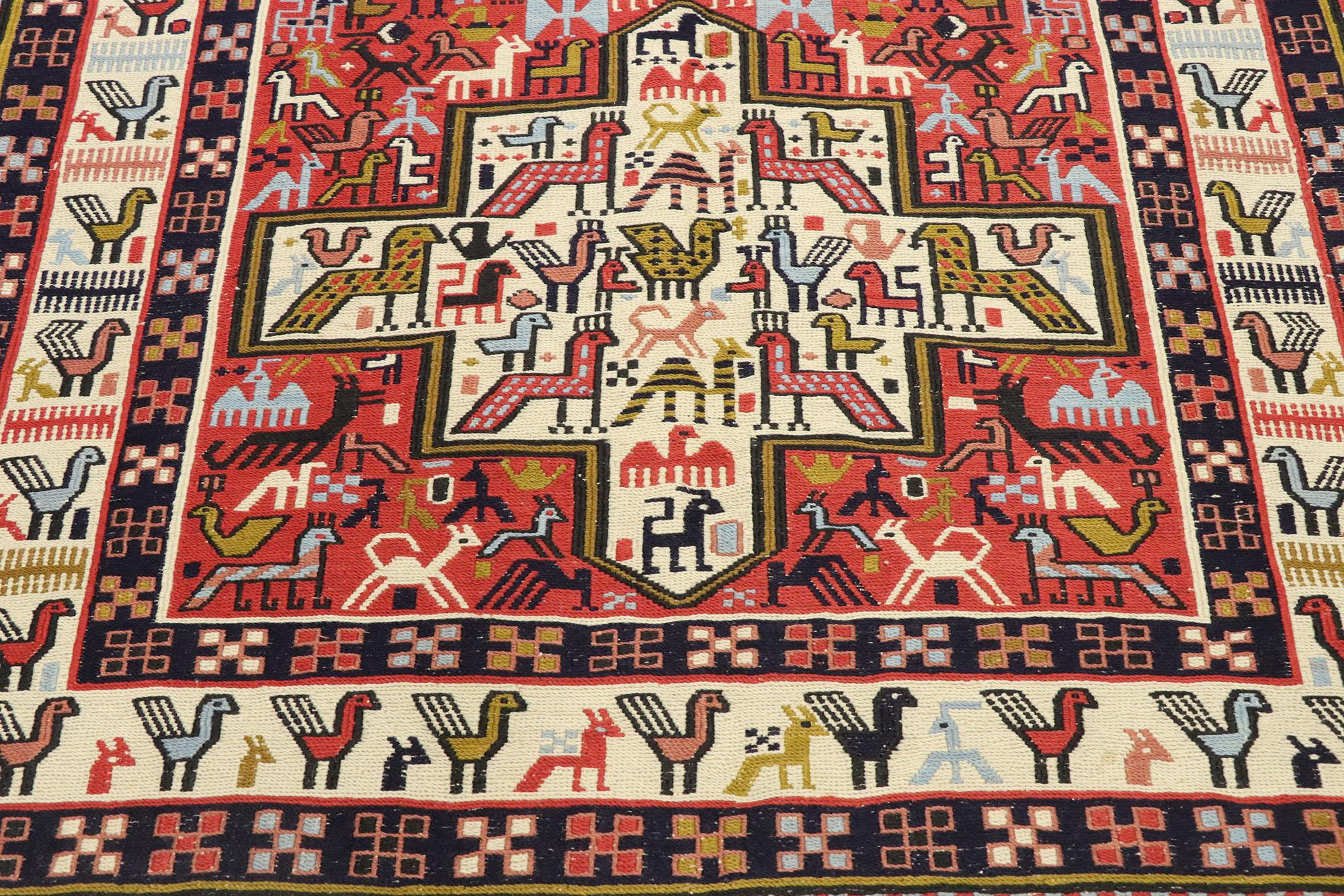 Vintage Persian Soumak Kilim Rug with Caucasian Nomadic Tribal Style In Good Condition In Dallas, TX