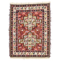 Vintage Persian Soumak Kilim Rug with Caucasian Nomadic Tribal Style