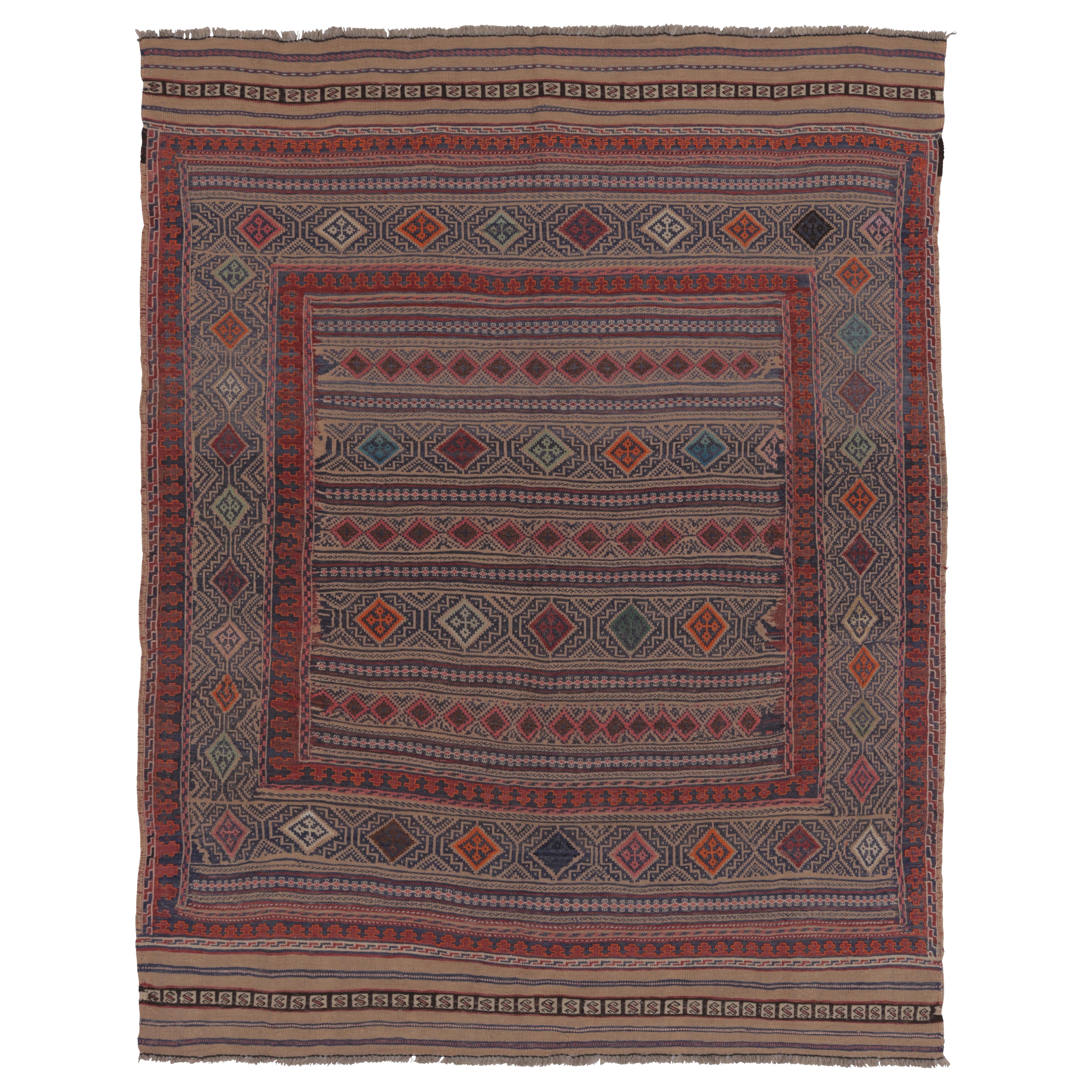 Vintage Persian Soumak Kilim, Tribal Diamonds in Light Jewel Tones - Rug
Kilim