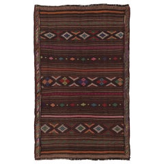 Vintage Persian Soumak Kilim, Vibrant Jewel Tone Geometric Motifs - Rug 
Kilim
