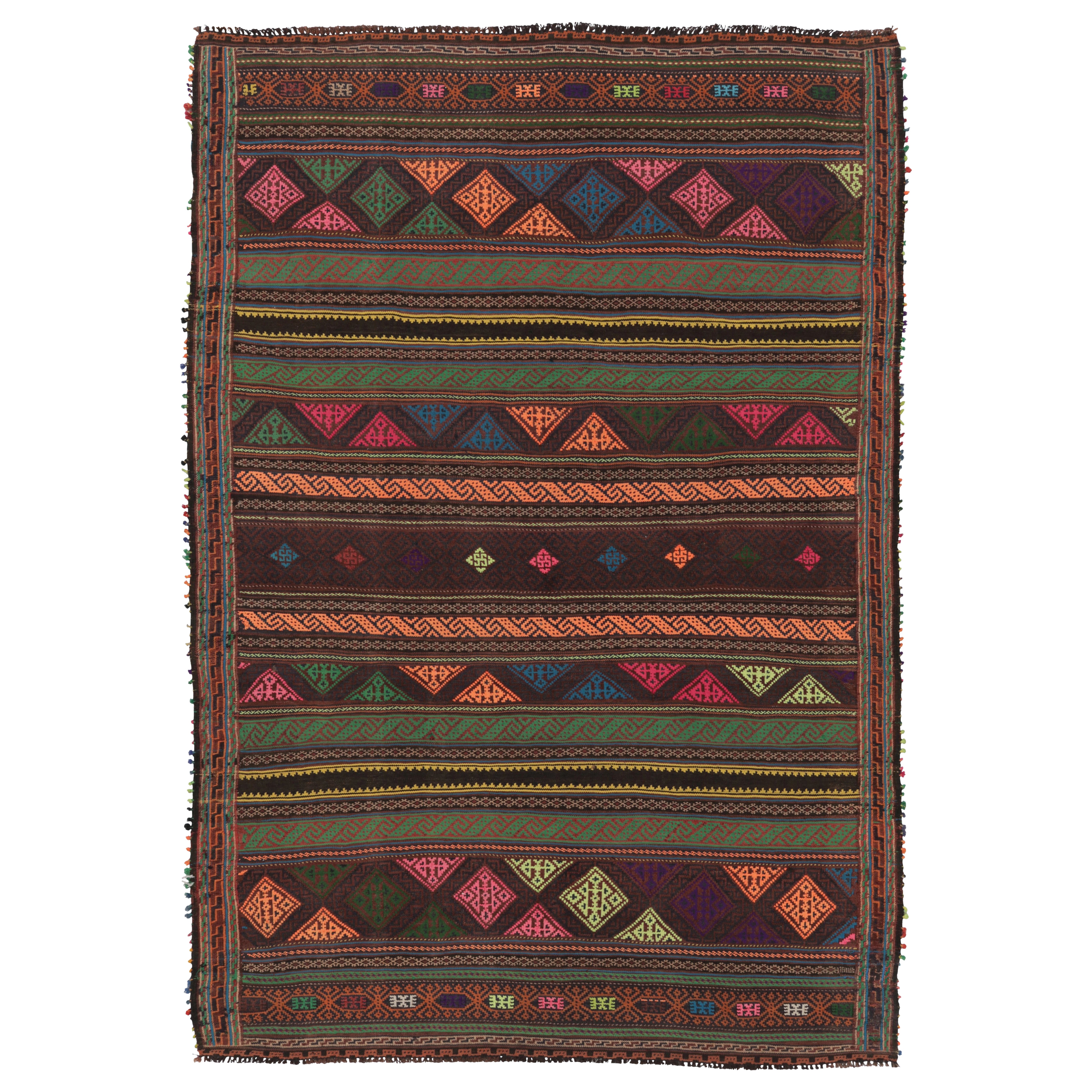 Vintage Persian Soumak Kilim, Vibrant Tribal Geometric Patterns - Rug 
Kilim