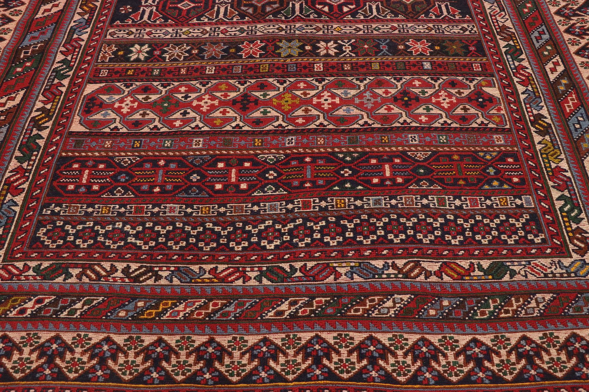 Hand-Woven Vintage Persian Soumak Rug with Southwestern Desert Boho Tribal Style