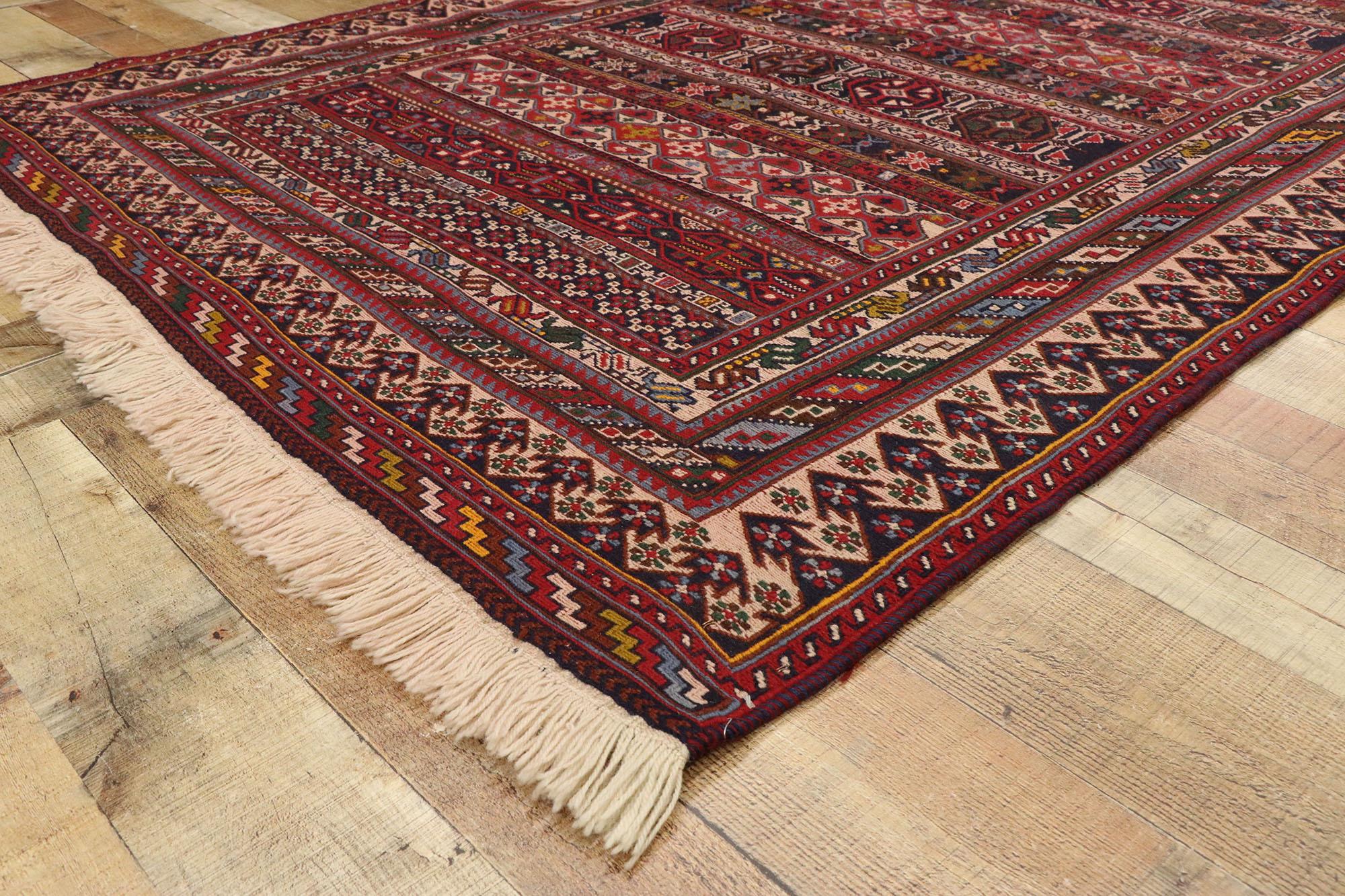 Vintage Persian Soumak Rug with Southwestern Desert Boho Tribal Style In Good Condition In Dallas, TX