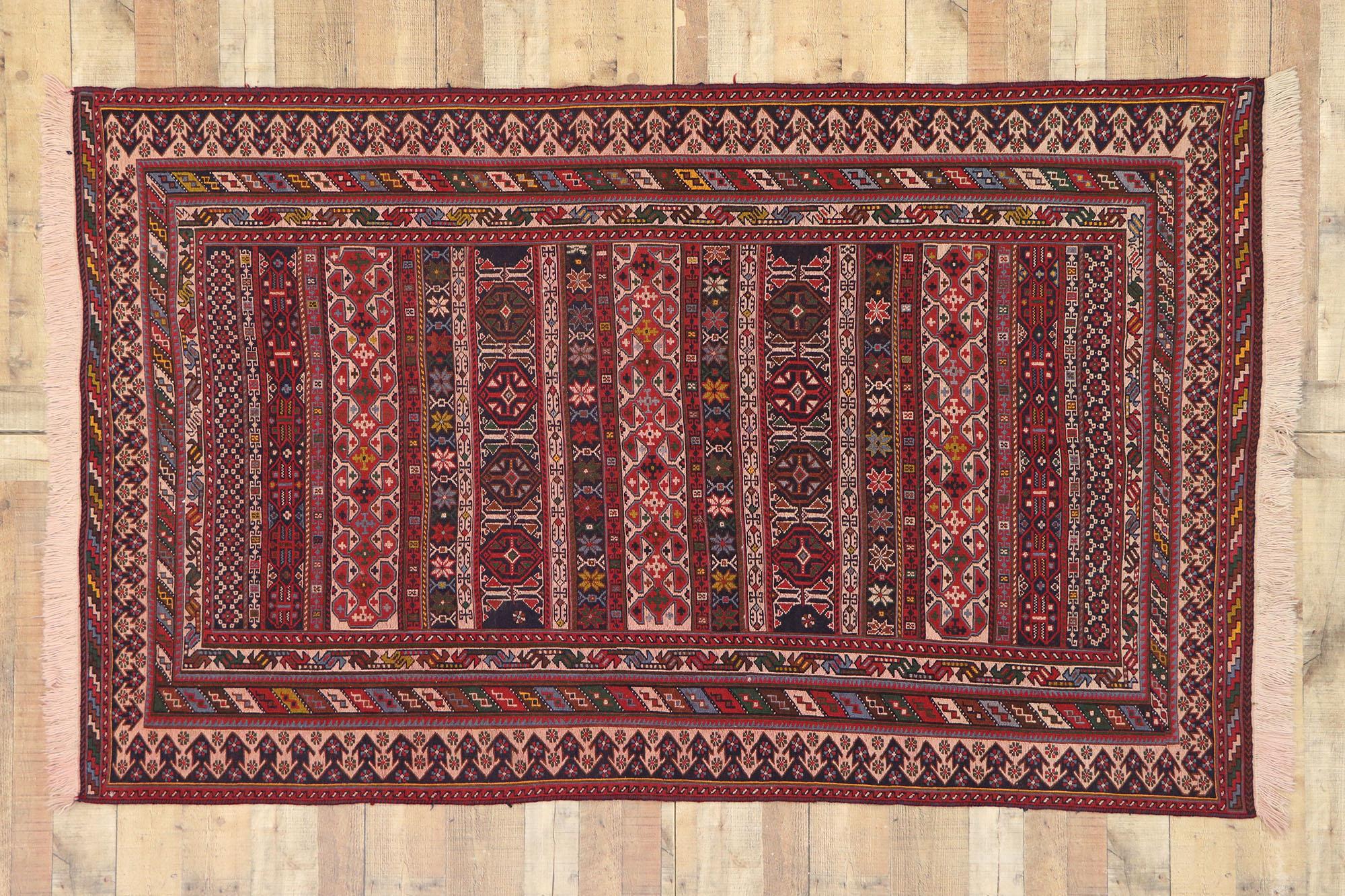 Wool Vintage Persian Soumak Rug with Southwestern Desert Boho Tribal Style