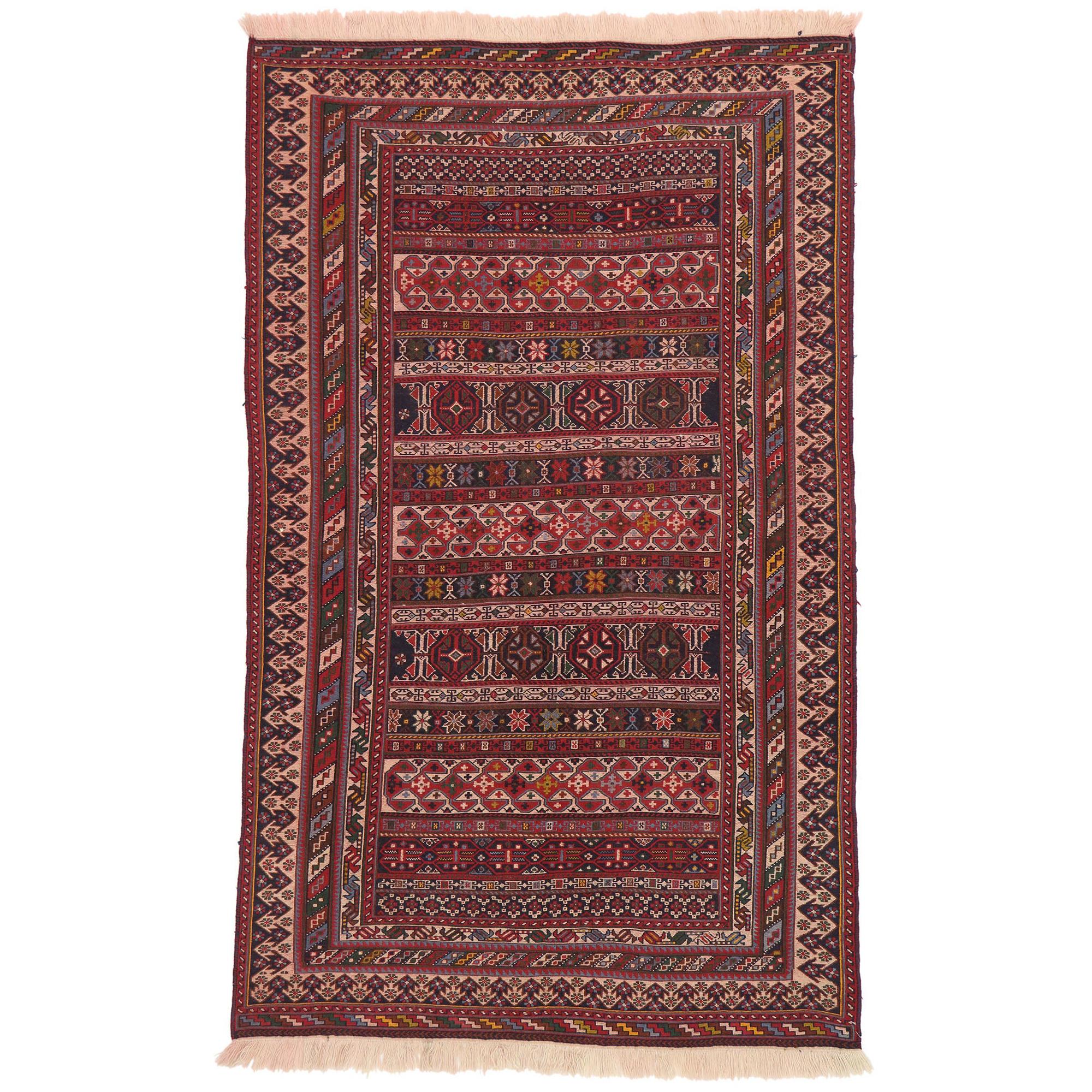 Vintage Persian Soumak Rug with Southwestern Desert Boho Tribal Style