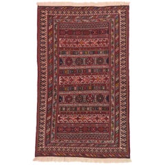 Retro Persian Soumak Rug with Southwestern Desert Boho Tribal Style