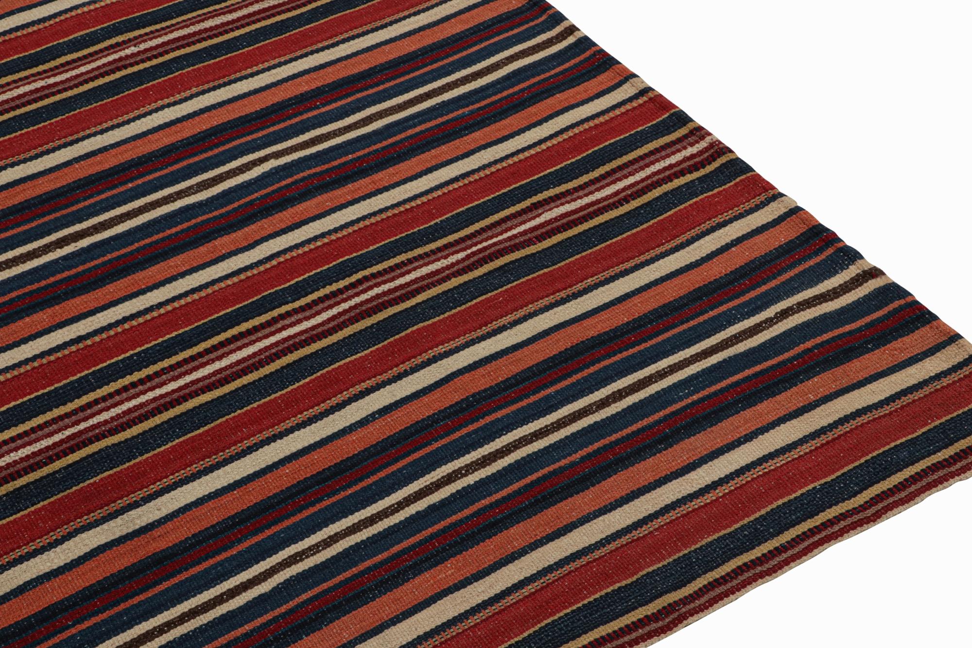 Vintage Persian Square Kilim in Red and Beige-Brown Stripes by Rug & Kilim In Good Condition For Sale In Long Island City, NY