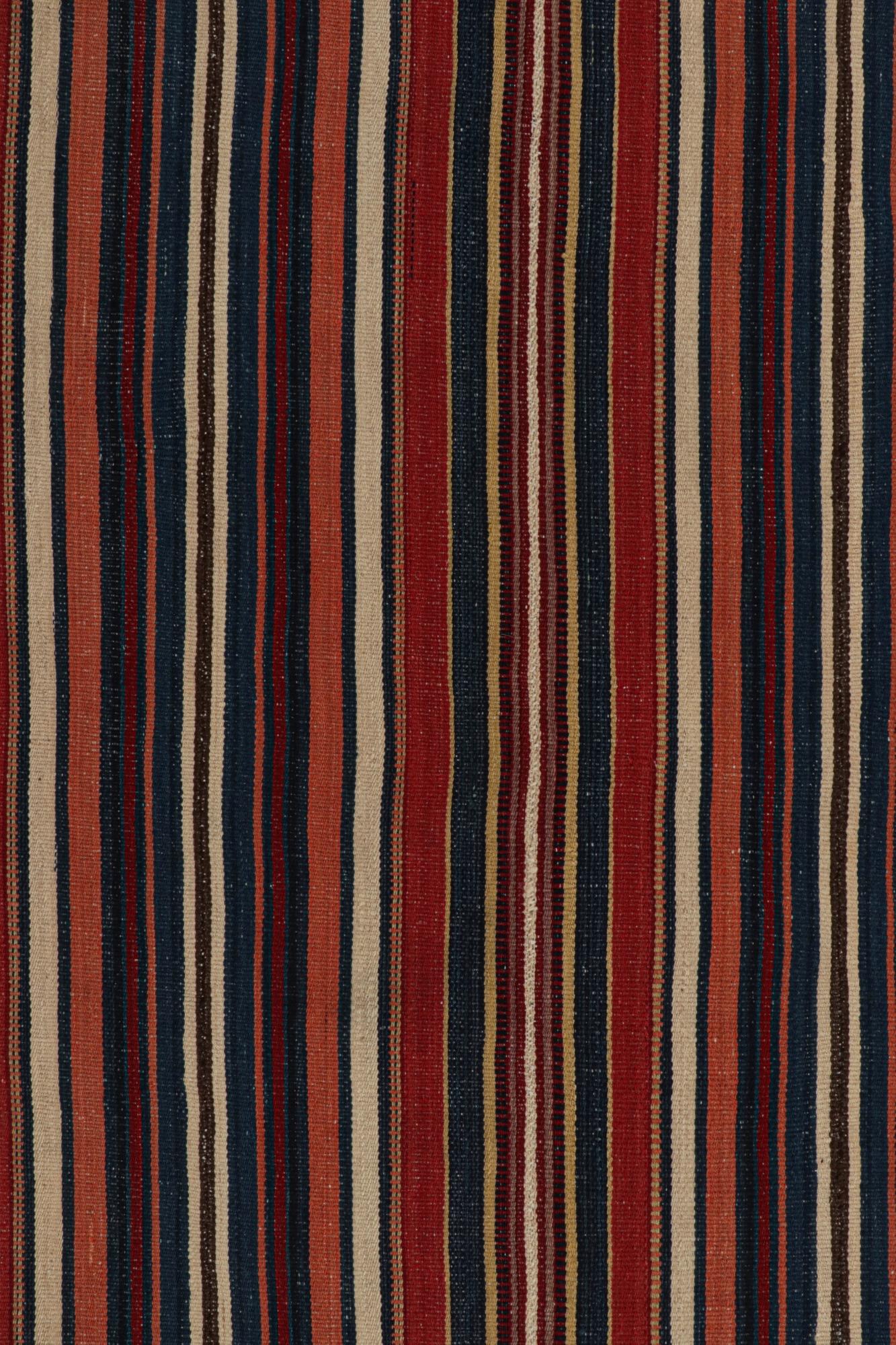 Mid-20th Century Vintage Persian Square Kilim in Red and Beige-Brown Stripes by Rug & Kilim For Sale