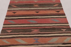 Vintage Persian Square Kilim, Stripes with Bold Tribal Geometry - Rug & Kilim