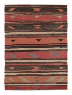 Vintage Persian Square Kilim, Stripes with Bold Tribal Geometry - Rug & Kilim