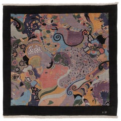 Vintage Persian Square Rug, Polychromatic Floral & Geometric Motif - Rug & Kilim