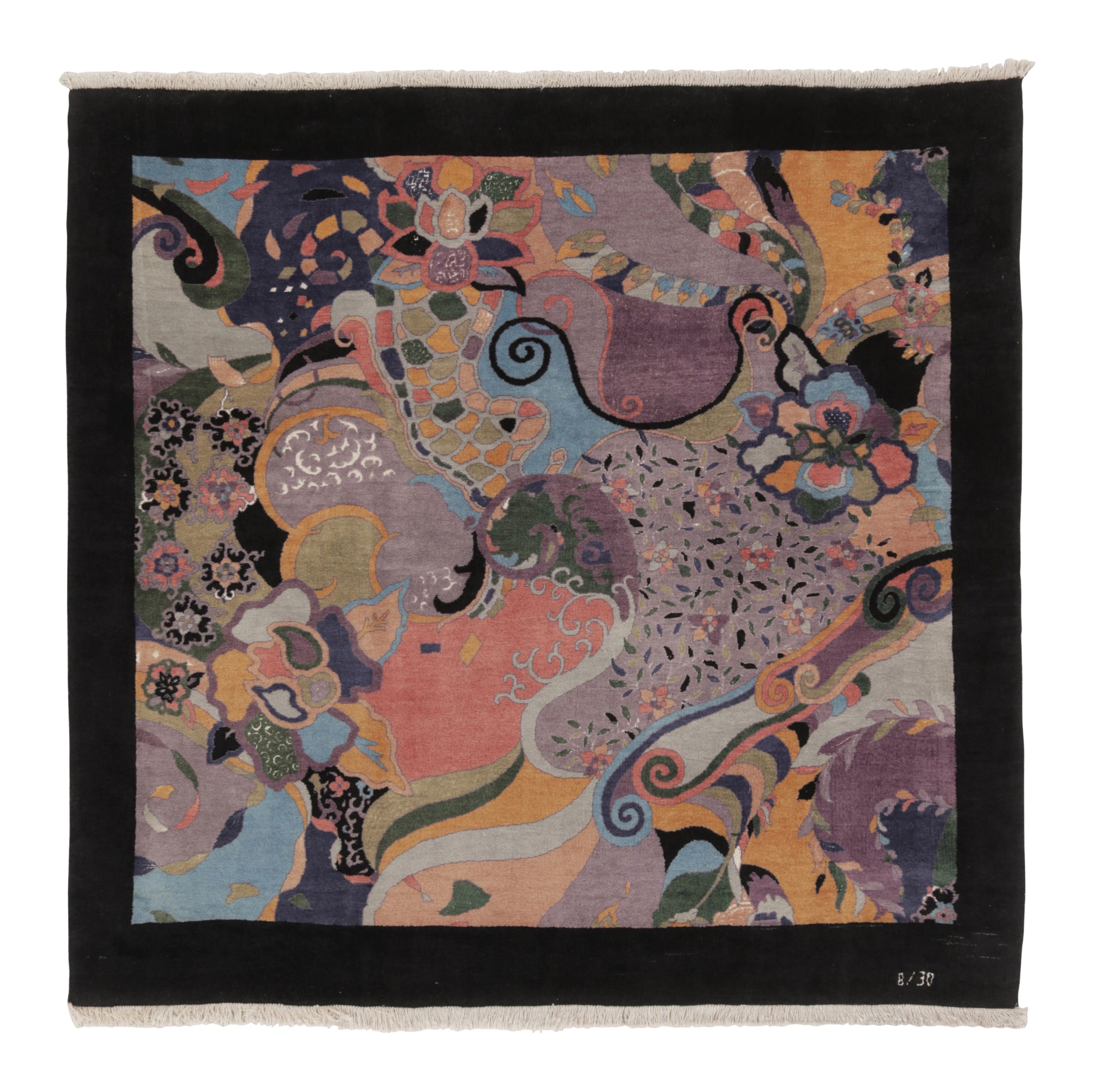 Vintage Persian Square Rug, Polychromatic Floral 
Geometric Motif - Rug 
Kilim For Sale