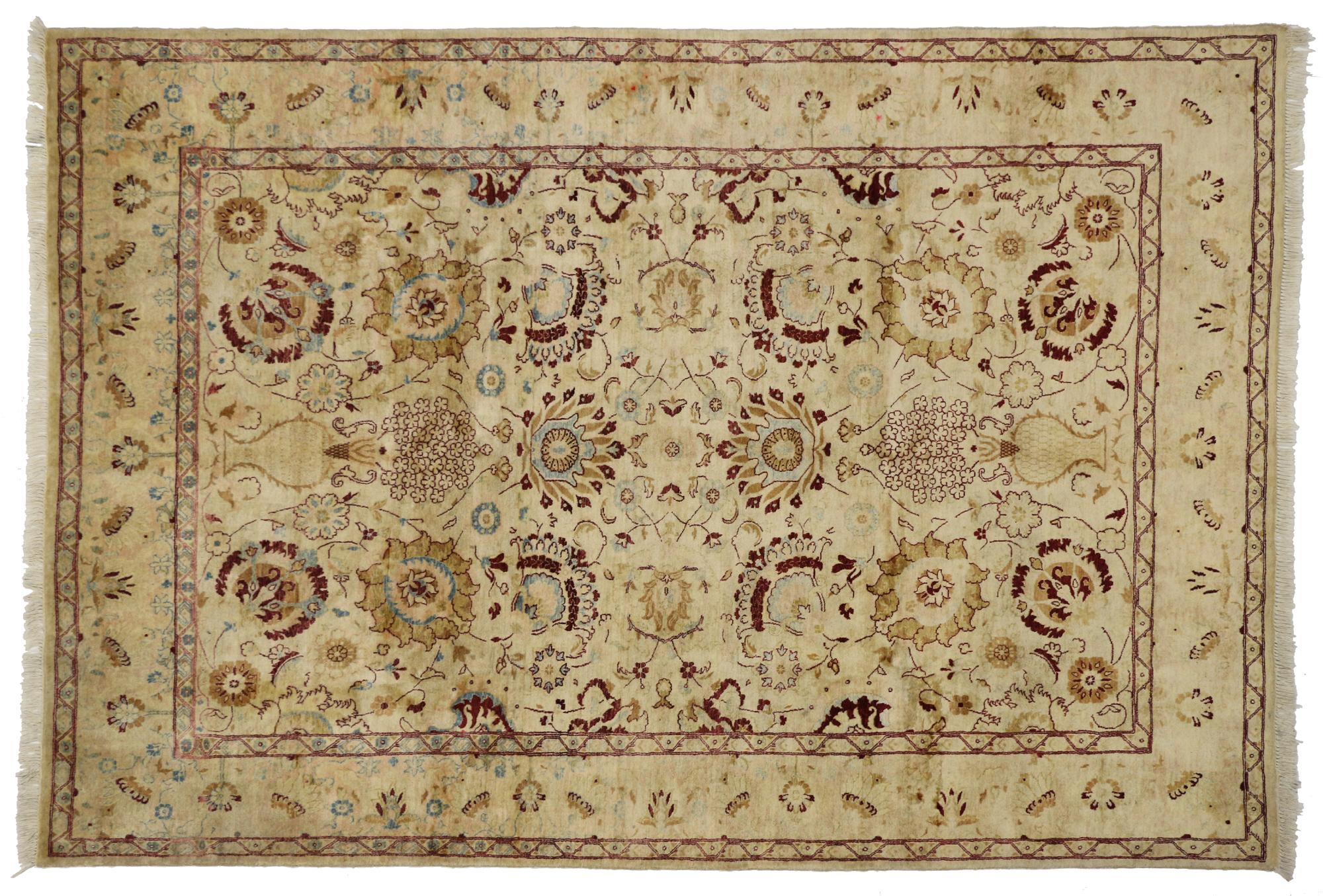 Wool Vintage Persian Style Area Rug with Traditional Vase Design For Sale