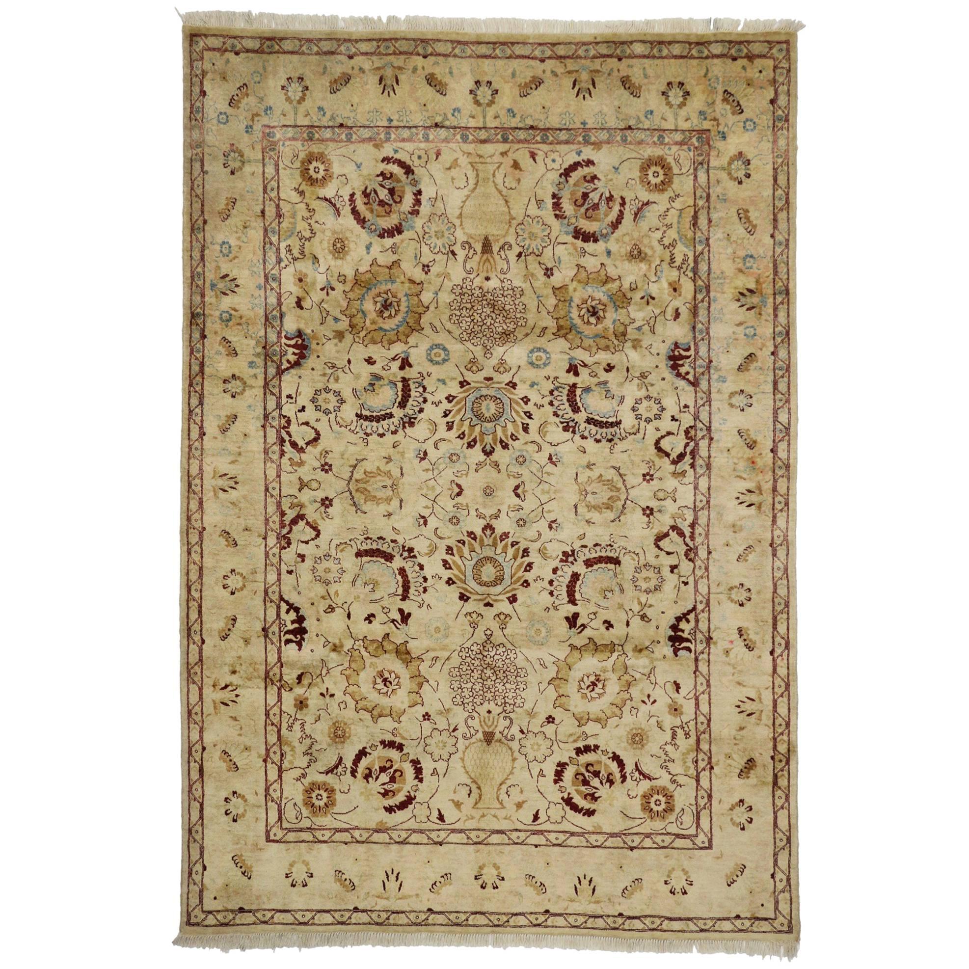 Vintage Persian Style Area Rug with Traditional Vase Design For Sale