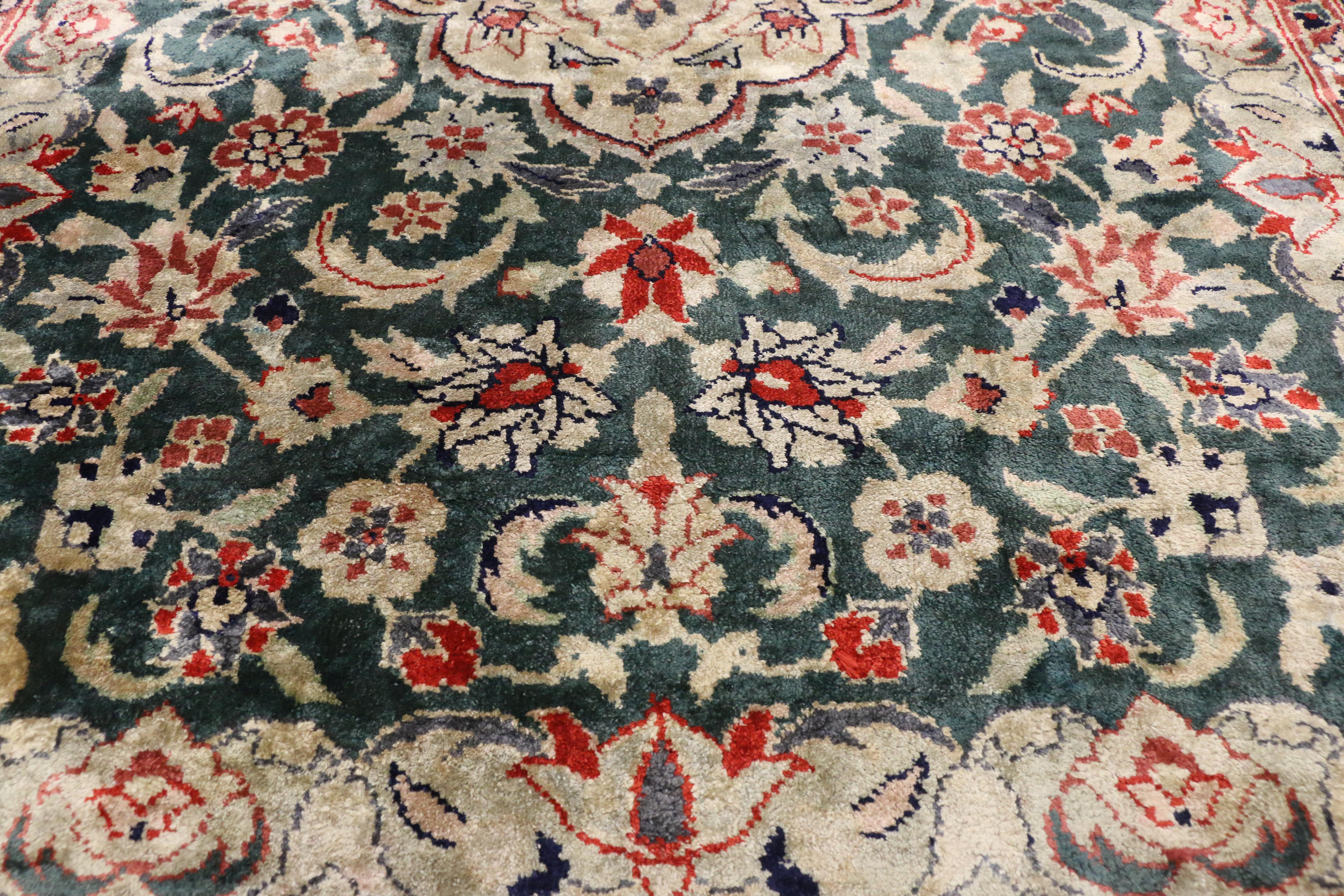 Hand-Knotted Vintage Persian Style Chinese Accent Rug with Traditional Design For Sale