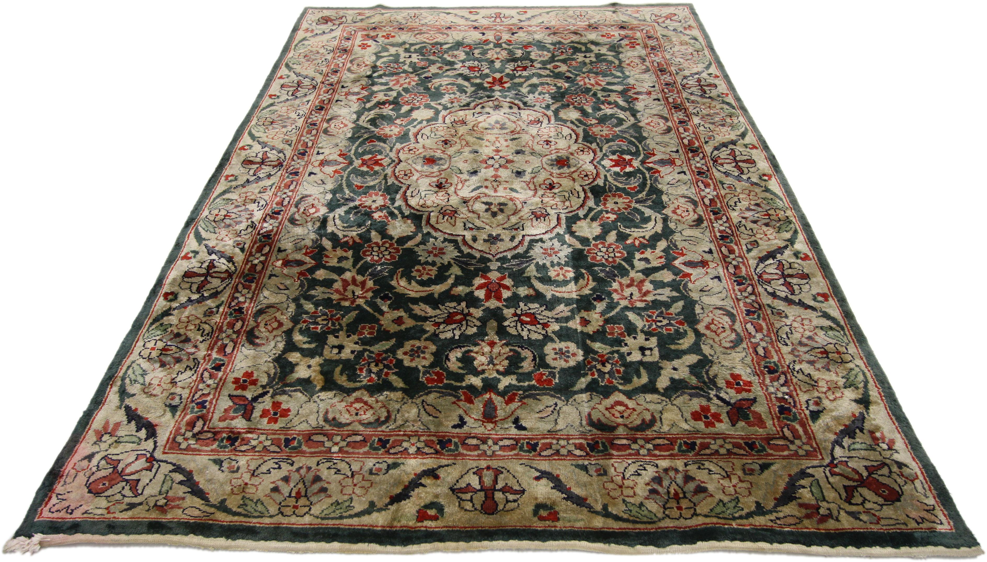 Wool Vintage Persian Style Chinese Accent Rug with Traditional Design For Sale