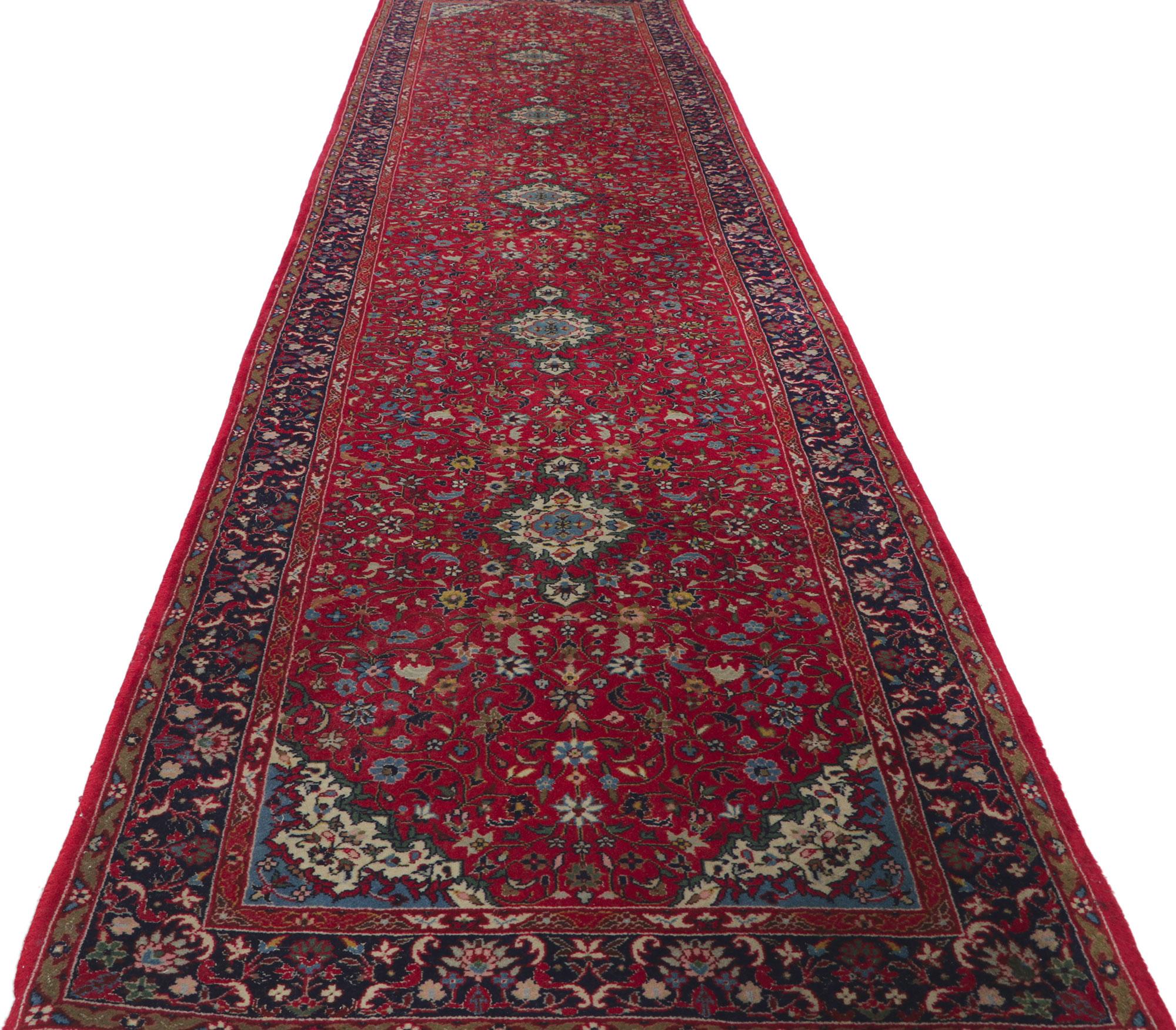 Hand-Knotted Vintage Persian Style Chinese Silk-Wool Runner For Sale