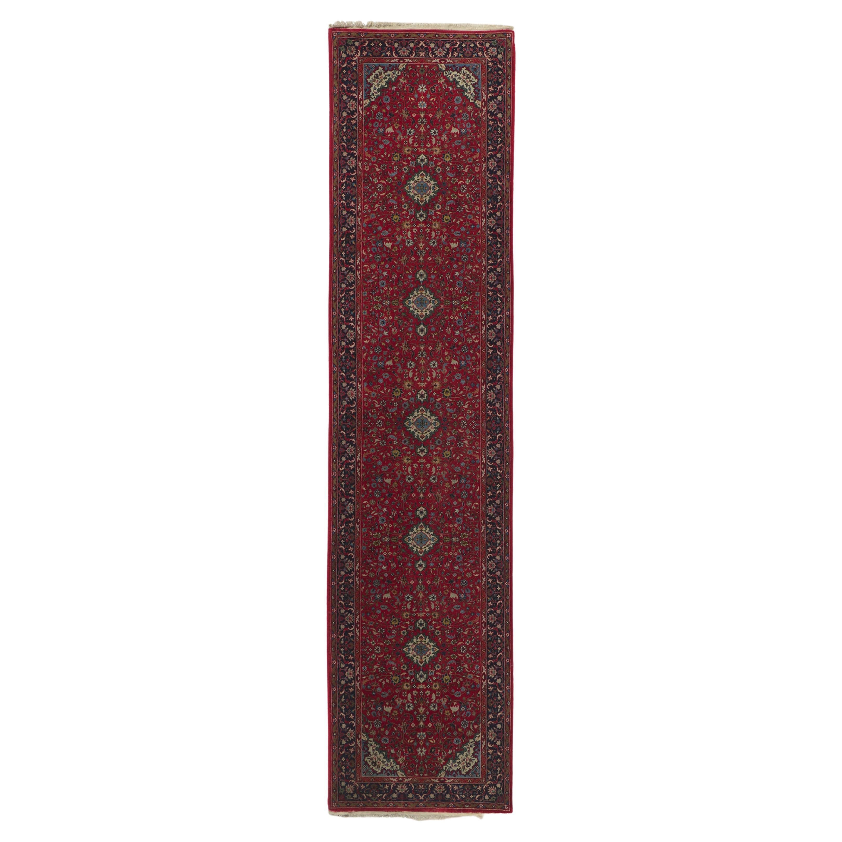 Tapis de couloir vintage en laine de soie chinoise de style persan