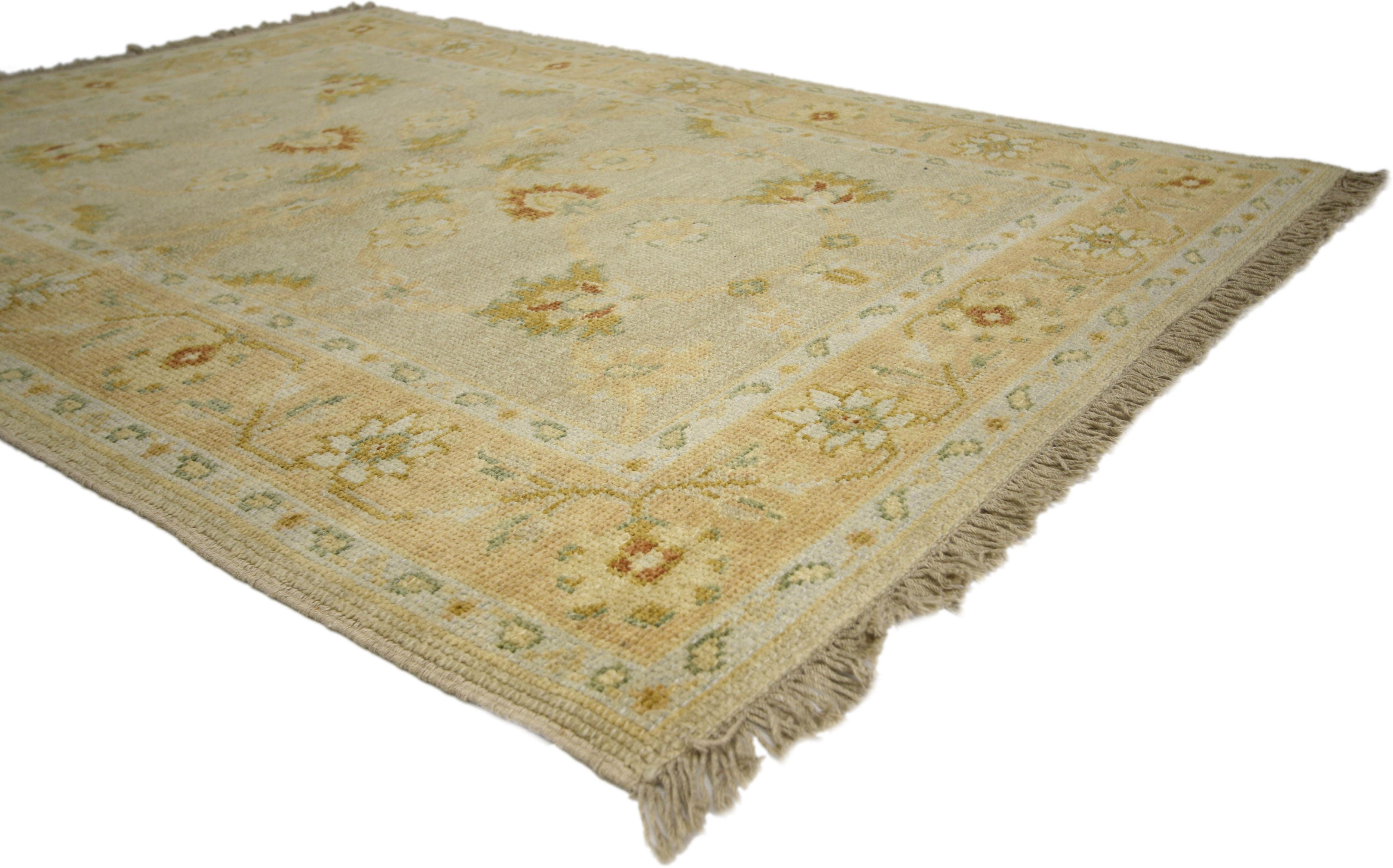 74640 vintage Persian style Garden rug, Accent rug with Georgian Queen Anne style. This hand knotted wool vintage Persian style Indian accent rug features an all-over floral lattice pattern composed of blooming lotus palmettes, stylized florals,