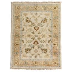 The Sandalwood Garden: A Vintage Indian Oushak Masterpiece of Botanical Elegance