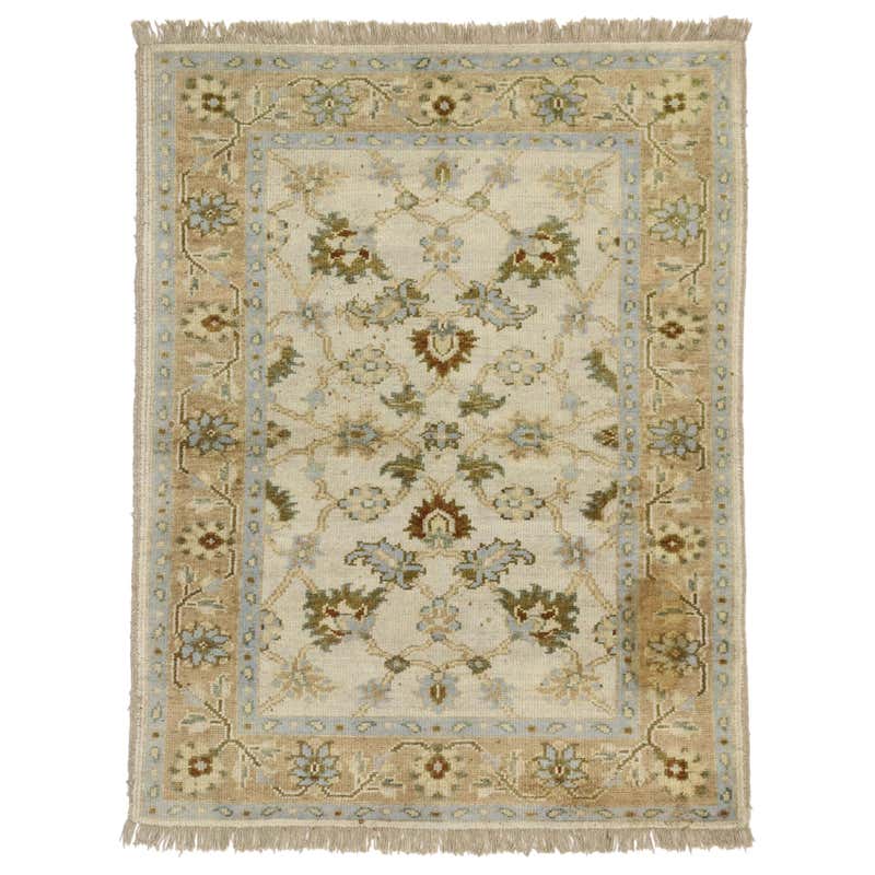 Queen Anne Design Home Rug Vintage Persian Style Garden Rug, Accent Rug with Georgian Queen Anne ...