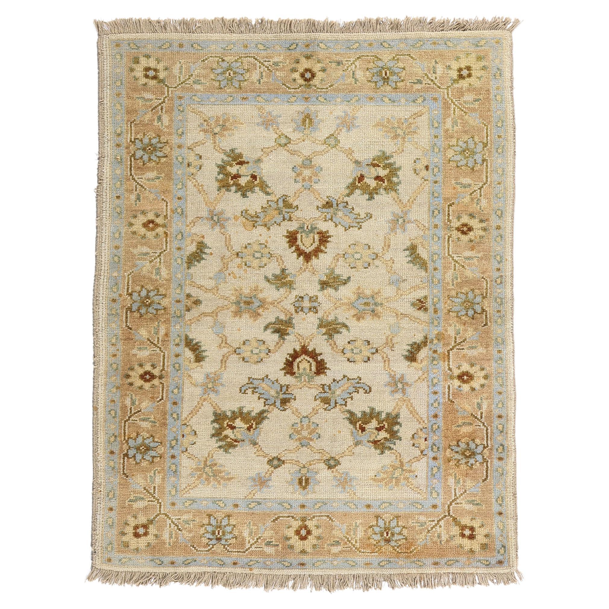 The Sandalwood Garden: A Vintage Indian Oushak Masterpiece of Botanical Elegance