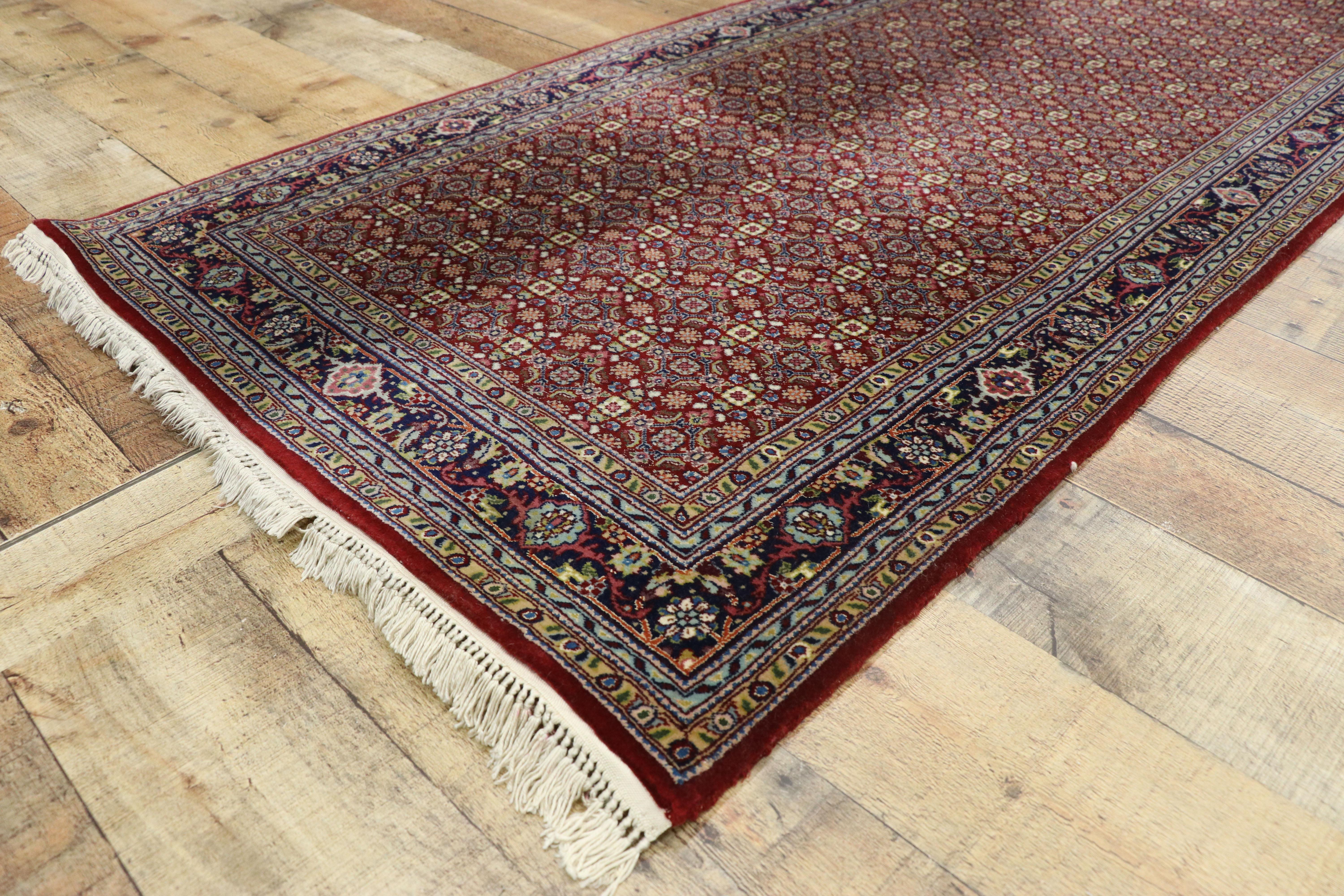 Vintage Persian Style Hallway Runner with Tabriz Design In Good Condition For Sale In Dallas, TX