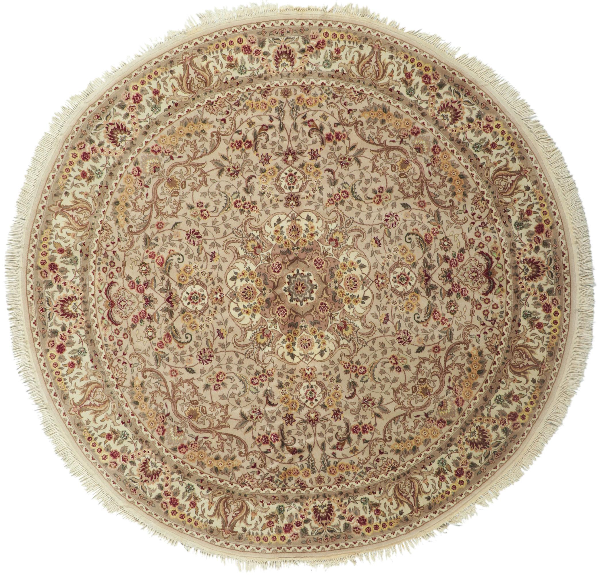 Vintage Persian Style Round Area Rug with Tabriz Design For Sale 2