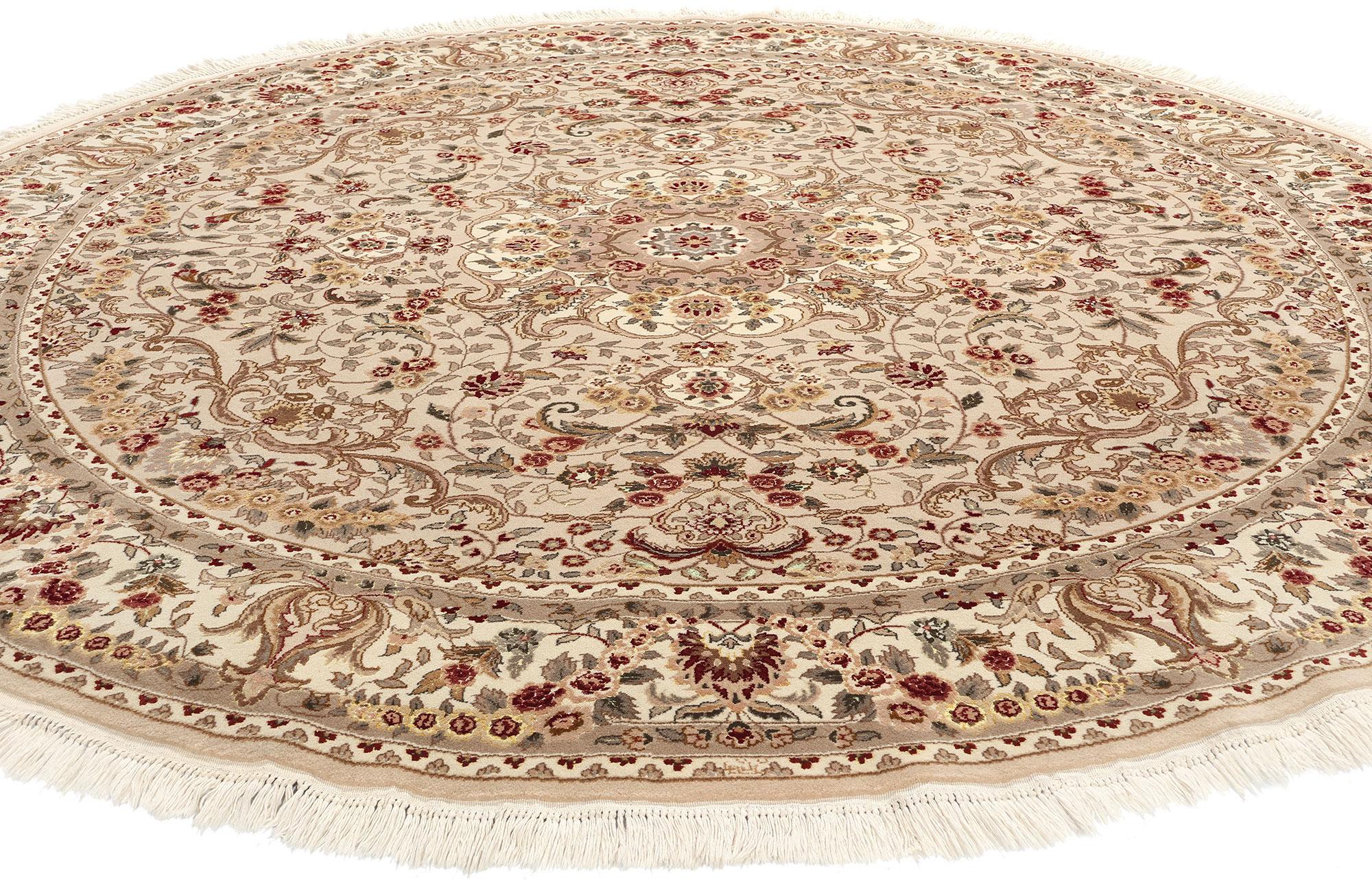 Hand-Knotted Vintage Chinese Tabriz Wool and Silk Round Rug For Sale