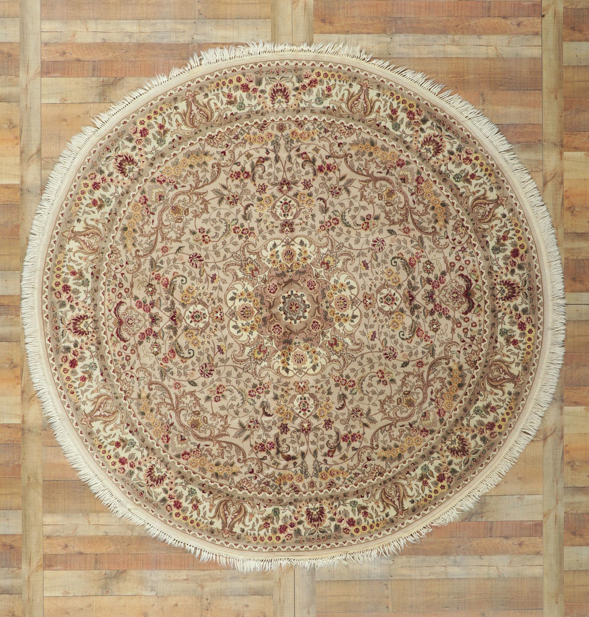 Vintage Persian Style Round Area Rug with Tabriz Design For Sale 1