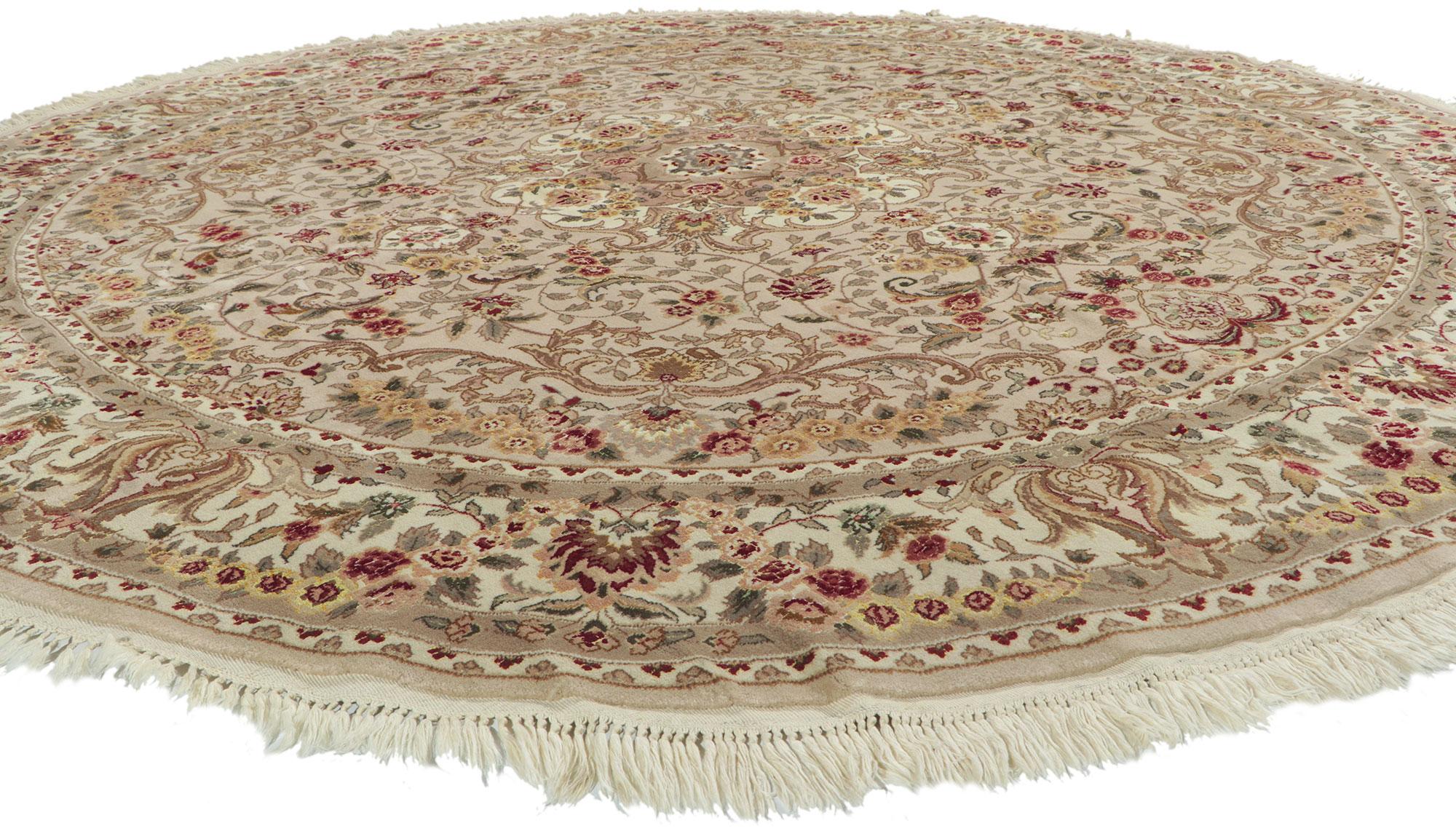 Hand-Knotted Vintage Persian Style Round Area Rug with Tabriz Design For Sale